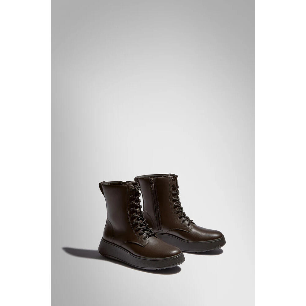 FitFlop F-Mode Leather Lace-Up Flatform Ankle Boots  CHOCOLADEBRUIN 36