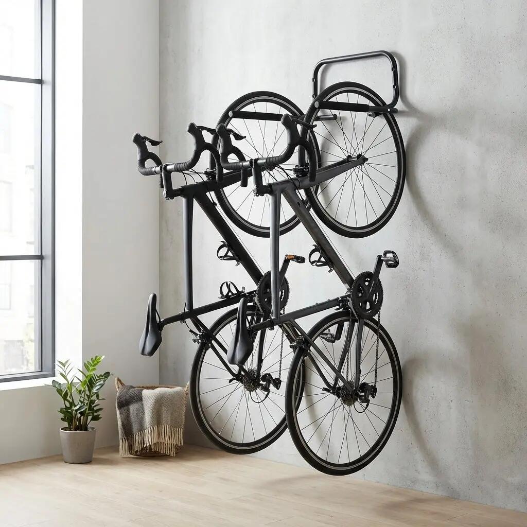 Point support mural vélo DUO acier pliable pour 2 vélos noir 2/2
