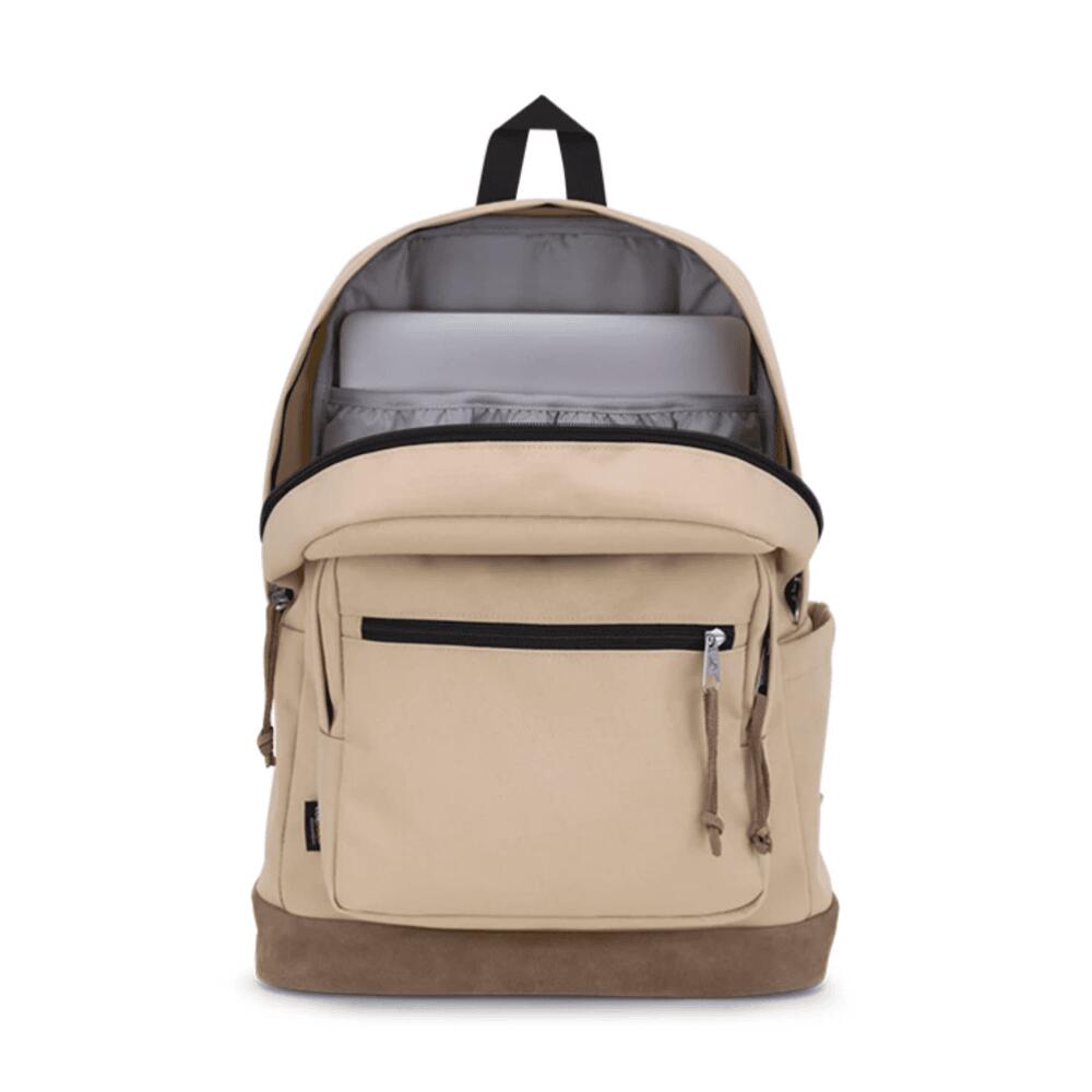jansport backpack soft tan Right Pack pleated front stash pocket JanSport SuperBreak Plus Backpack with