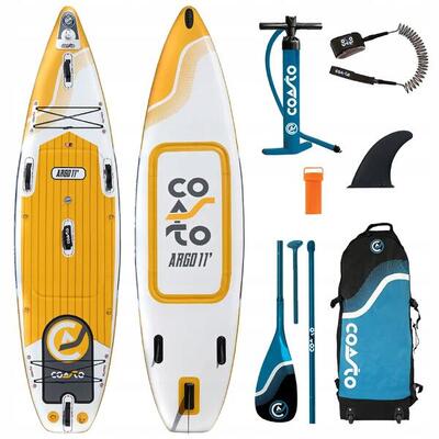 Coasto argo double chamber 11'0" sup opblaasbaar board touring wit en geel
