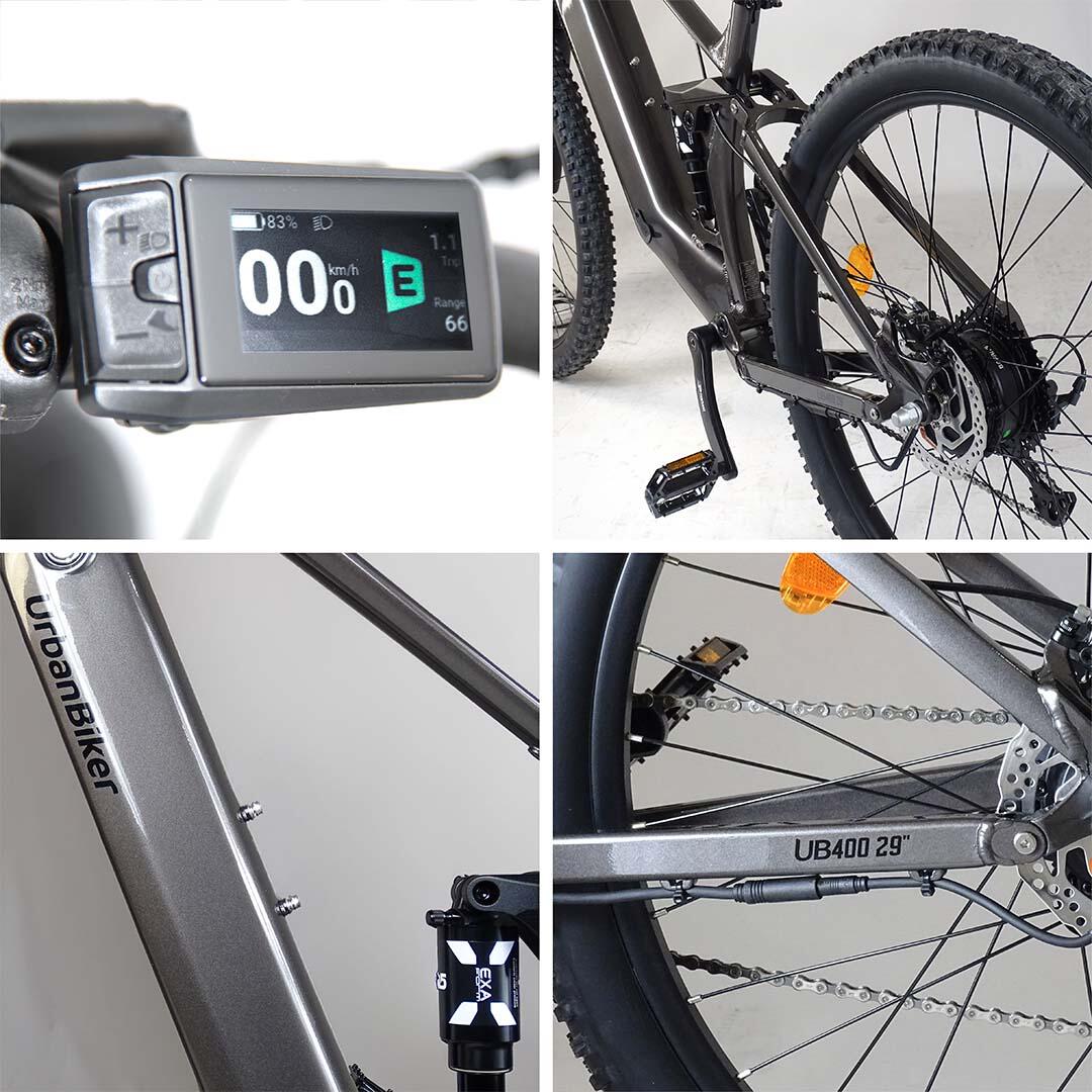 UB400B | Mountain E-Bike Full Suspension | Actieradius tot 140 km | Grijs | 29" 4/8