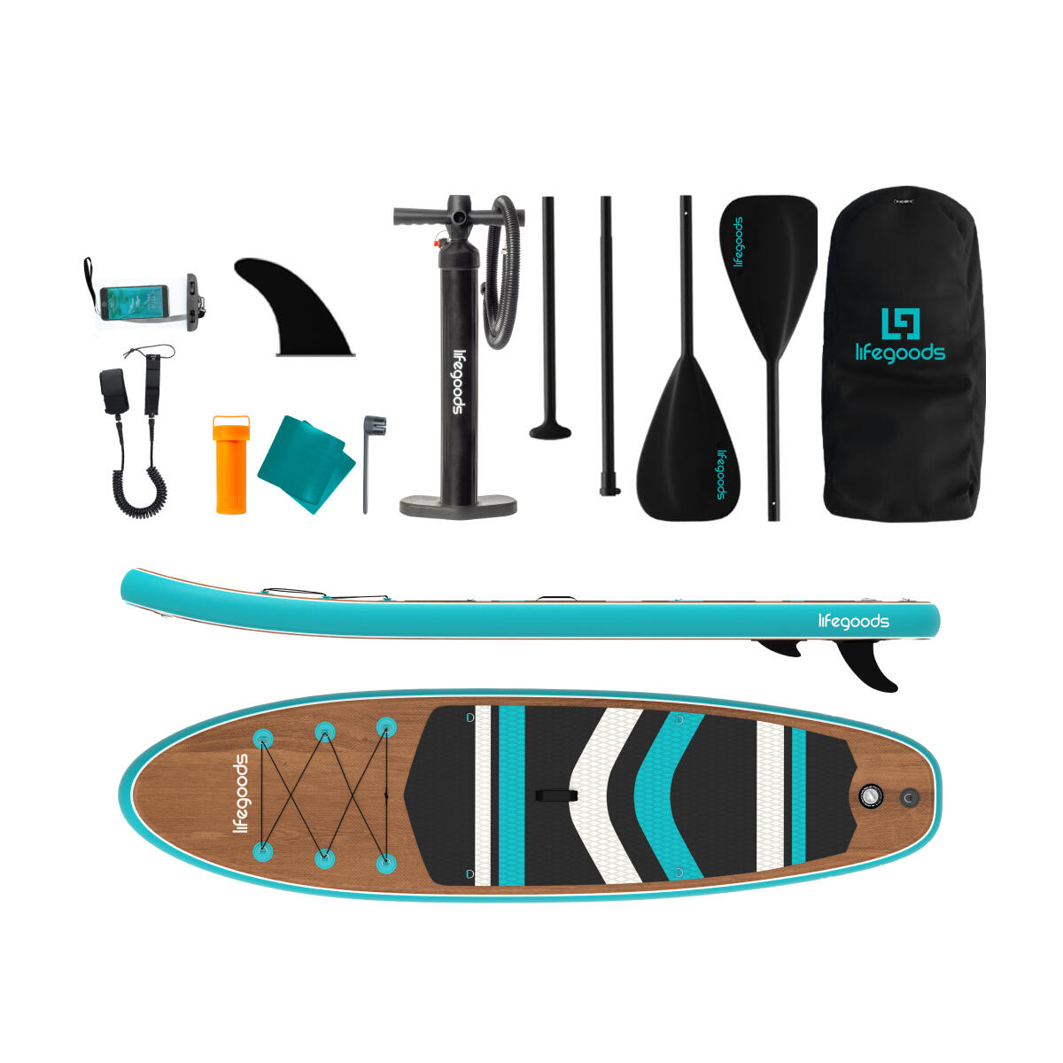 PaddlePro SUP Board - opblaasbaar - 320cm - max 150kg - Hout/Blauw 5/6