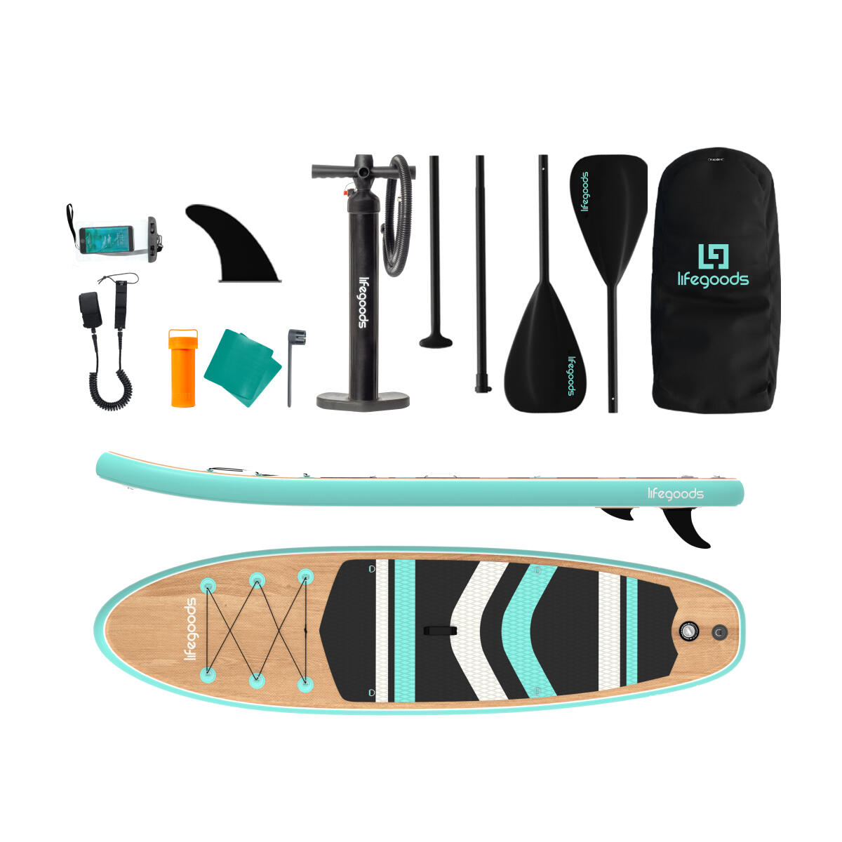 PaddlePro SUP Board - opblaasbaar - 320cm - max 150kg - Hout/Mintgroen 5/6