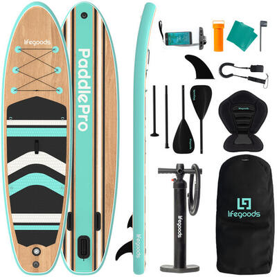 Paddlepro sup board - met zitje - opblaasbaar - 320cm - max 150kg - hout/groen