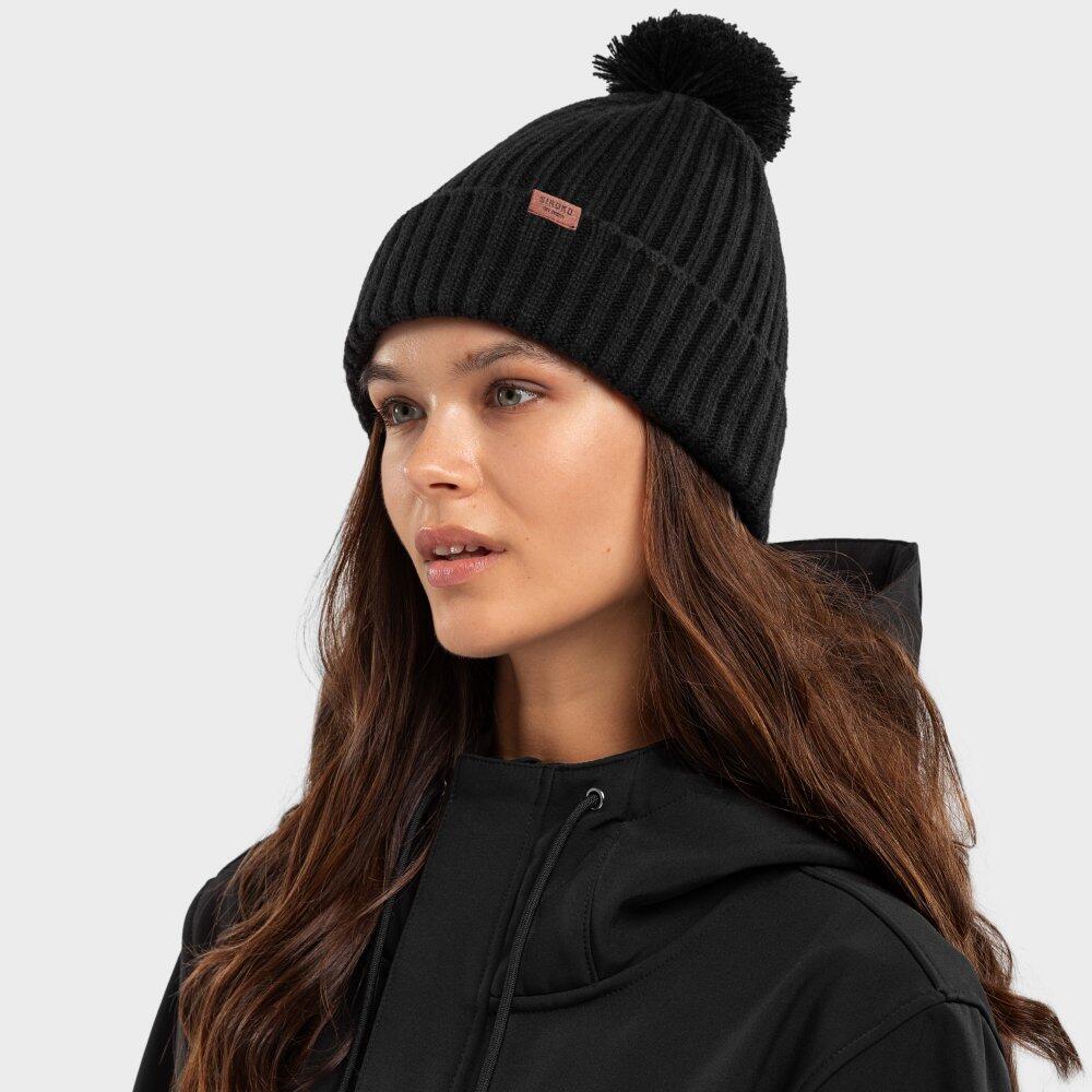 Herren und Damen Wintersport Winter-Bommelmütze Nori Schwarz 4/7