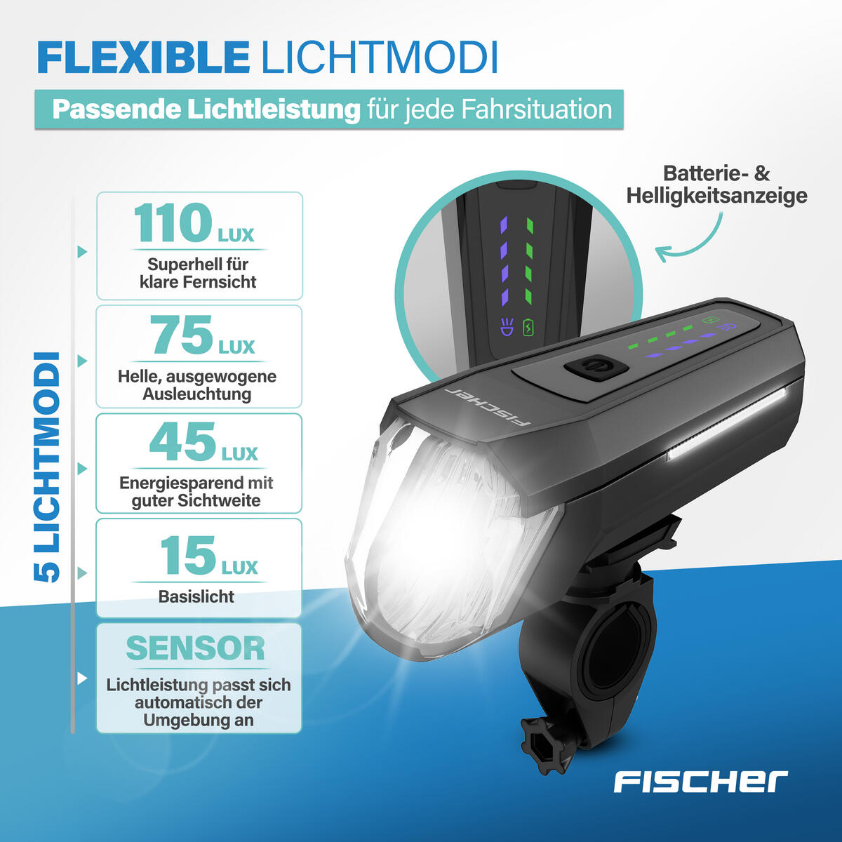 FISCHER LED-Akku Frontlicht 110 Lux 3/7