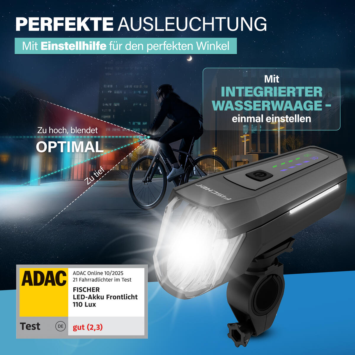 FISCHER LED-Akku Frontlicht 110 Lux 2/7
