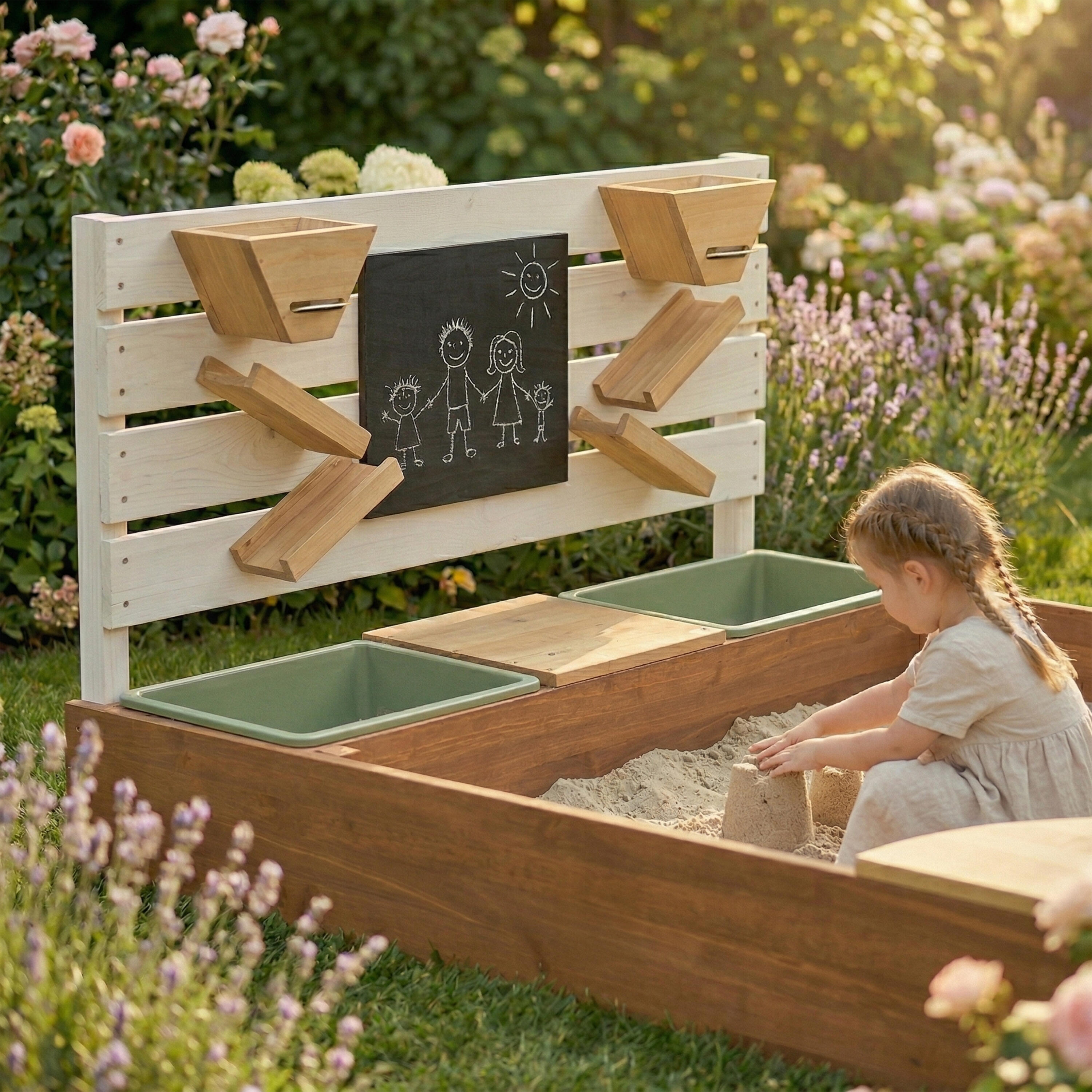 Cato Sandkasten mit Sand- und Wasserbehältern, 100 x 105 cm, Beige und Braun 5/7