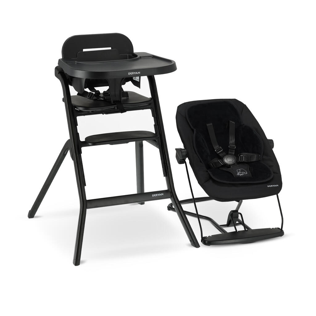 Curve Luxury High Chair - Includes Bouncer & Seat Cushion - Black