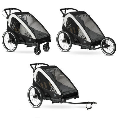 Rimorchio bici di lusso V2 - Rimorchio bici 3-in-1 - Passeggino - 2 posti - Nero