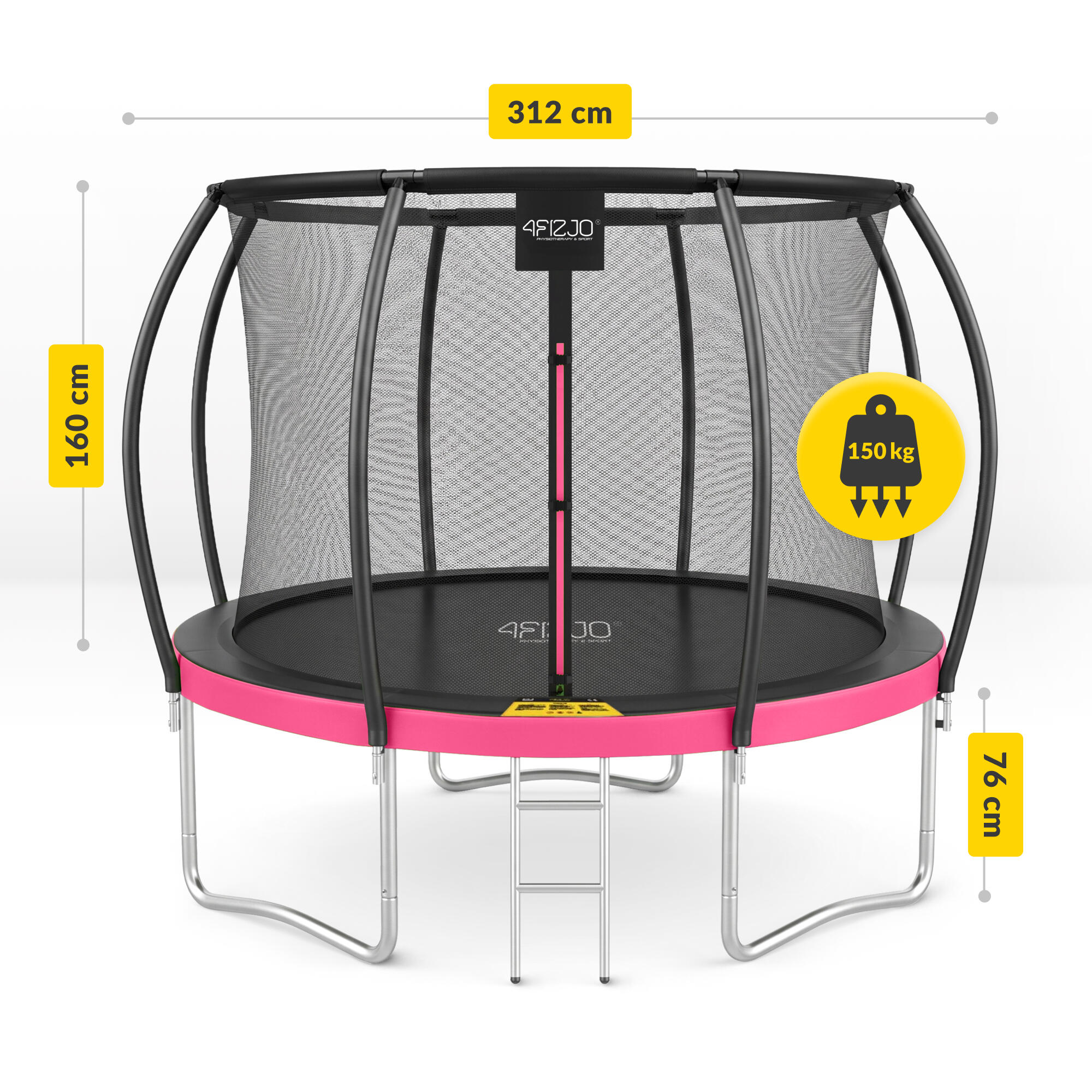 Trampolina ogrodowa dla dzieci 4FIZJO PRO z siatką ochronną 312cm 10FT różowa 3/7