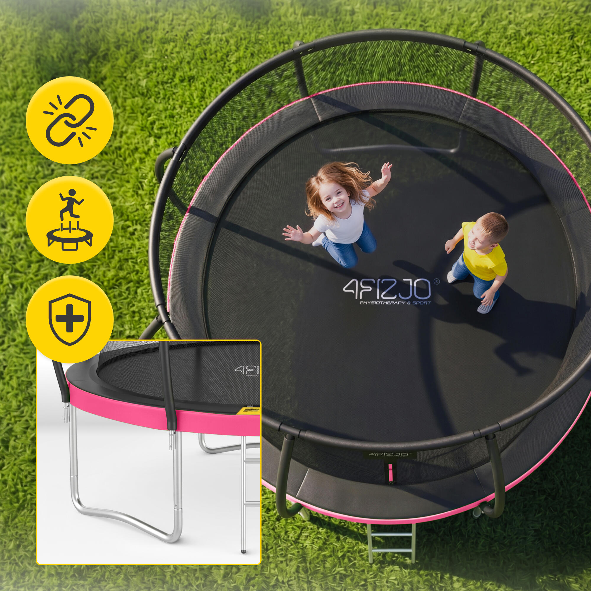 Trampolina ogrodowa dla dzieci 4FIZJO PRO z siatką ochronną 312cm 10FT różowa 2/7