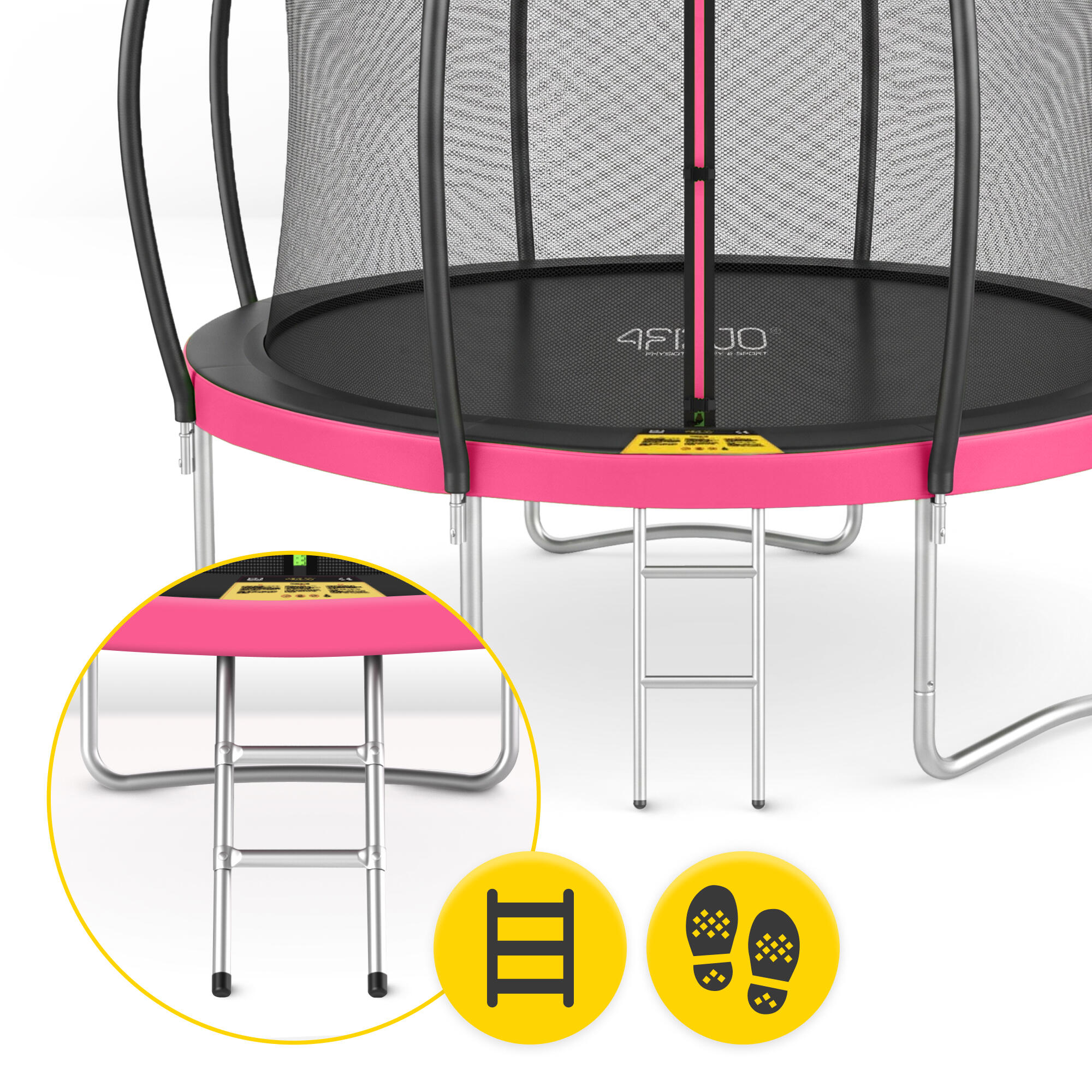 Trampolina ogrodowa dla dzieci 4FIZJO PRO z siatką ochronną 312cm 10FT różowa 7/7