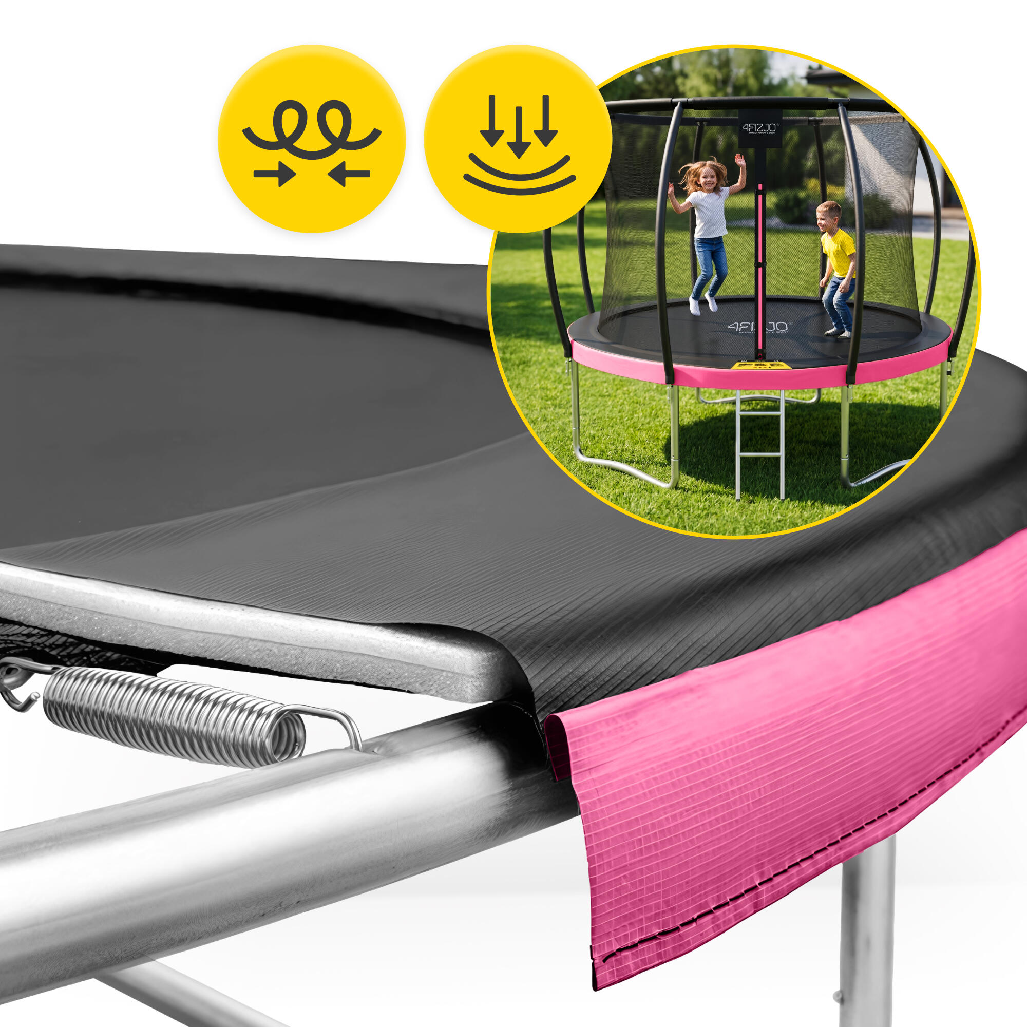 Trampolina ogrodowa dla dzieci 4FIZJO PRO z siatką ochronną 312cm 10FT różowa 5/7
