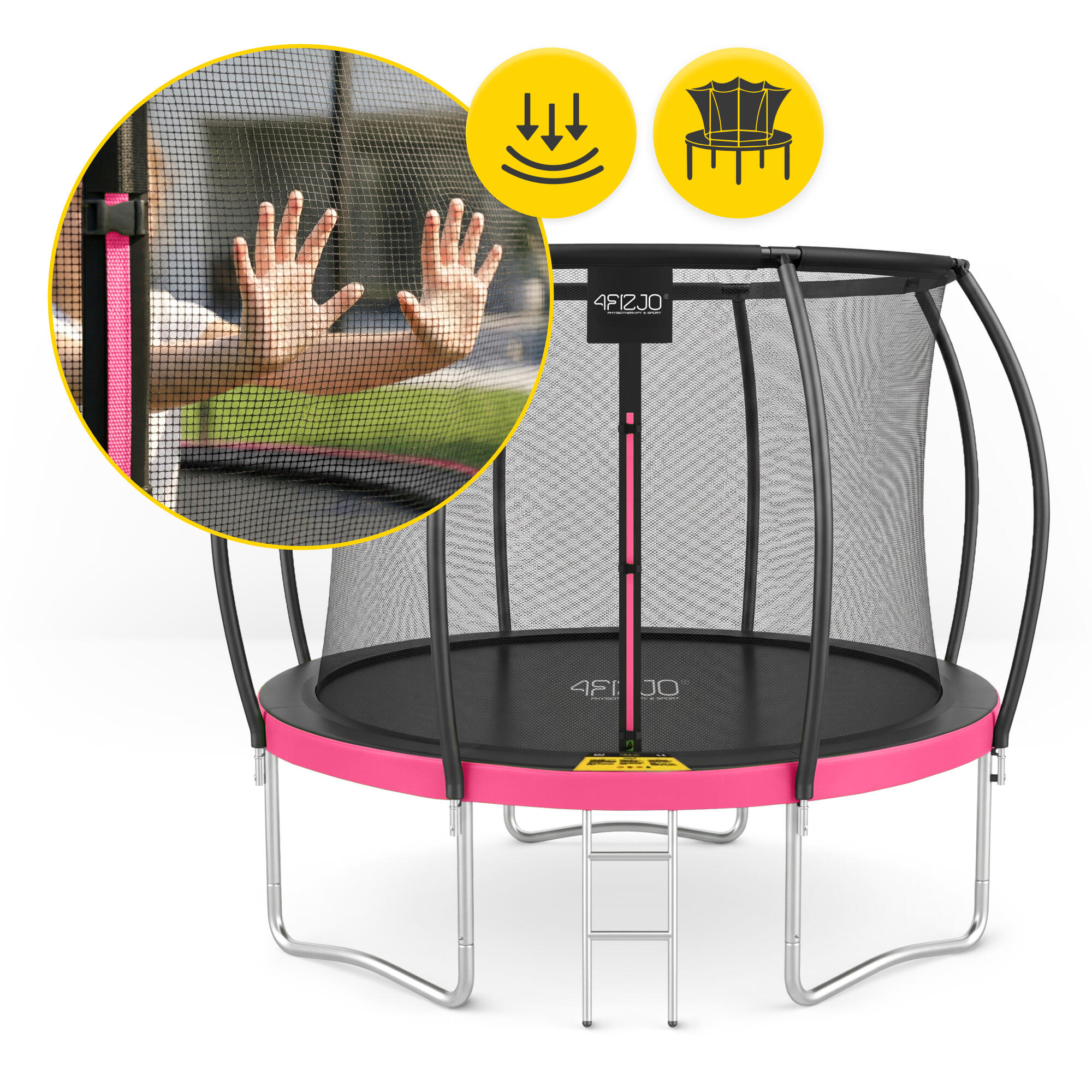 Trampolina ogrodowa dla dzieci 4FIZJO PRO z siatką ochronną 312cm 10FT różowa 4/7
