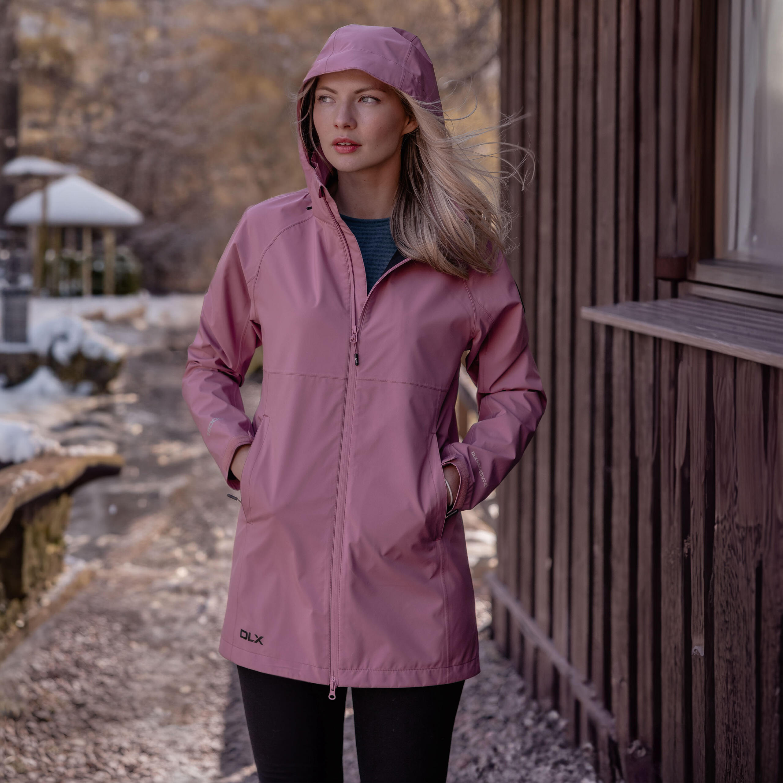 Womens 3 Layer Fabric Longer Length Zip Off Hood Waterproof Jacket - Lucille 3/3