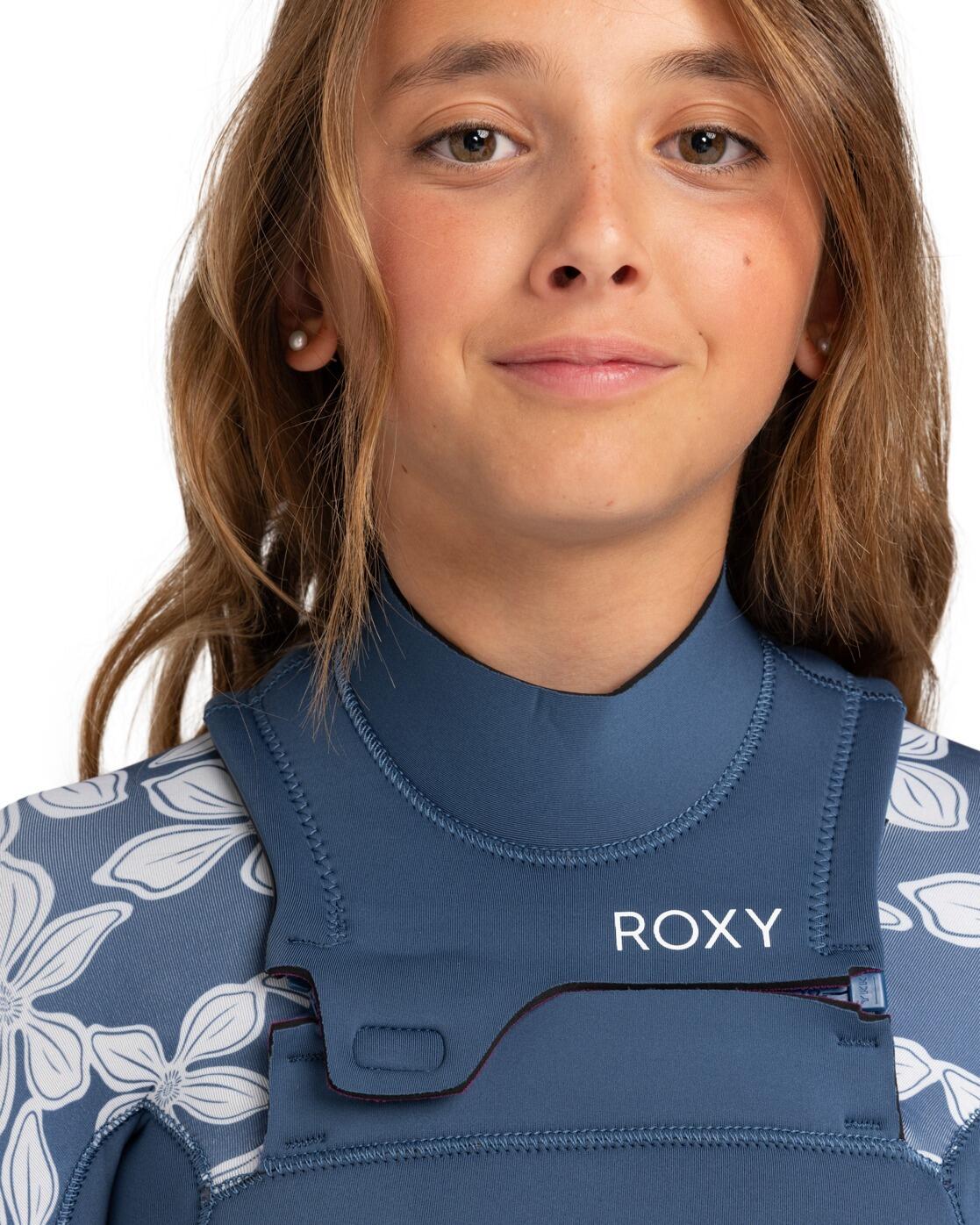 Chest-Zip-Neoprenanzug 4/3MM SWELL SERIES Blau Meisjes 3/4