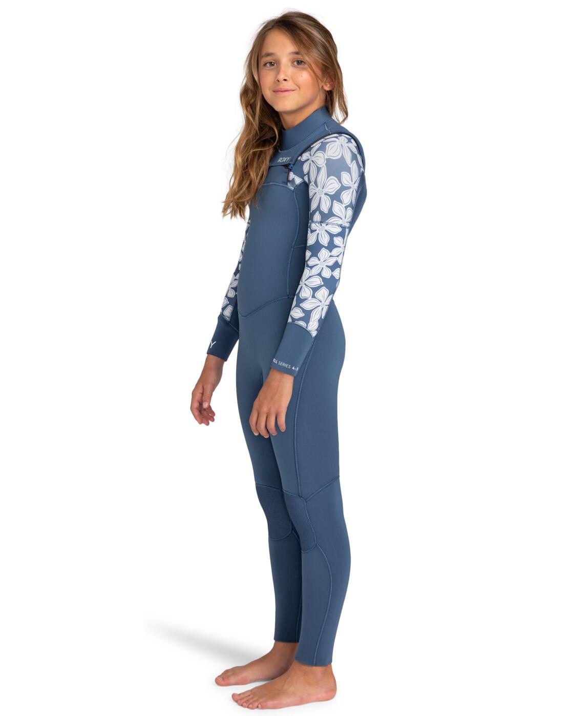 Chest-Zip-Neoprenanzug 4/3MM SWELL SERIES Blau Meisjes 2/4