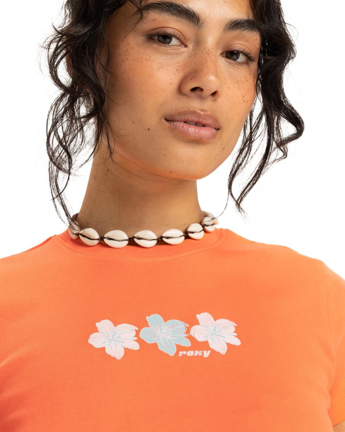 T-shirt manches courtes sérigraphié BEACH LOVE Orange Femme 4/4