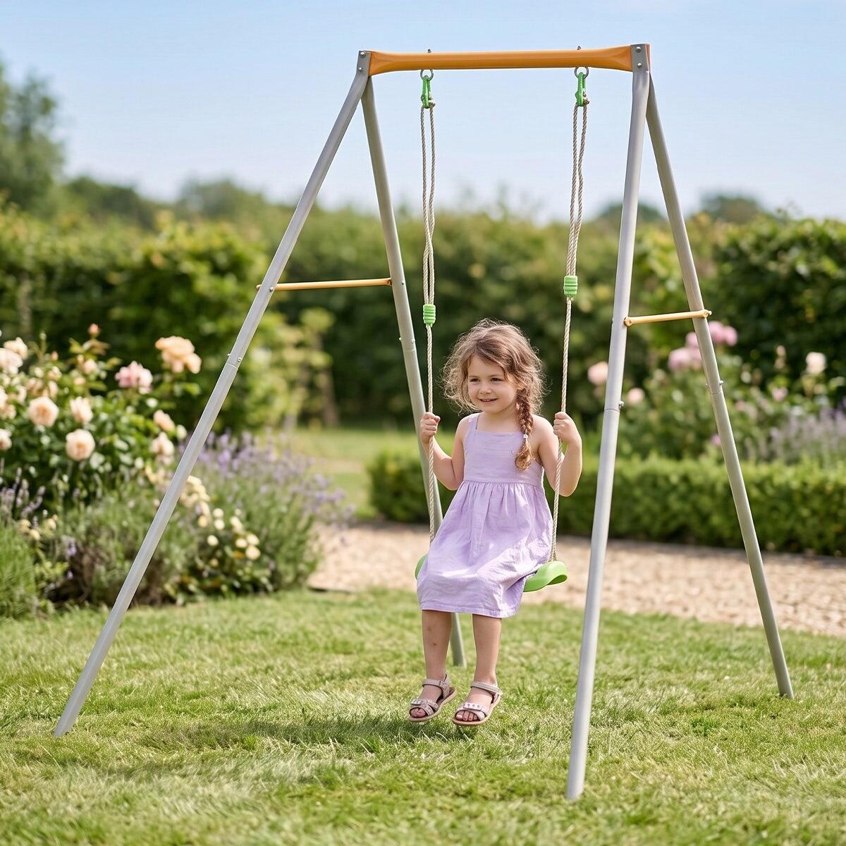 Balancelle métal TRIGANO 1 enfant hauteur 1.90 m avec siège sécurisé pour jeux e 2/6