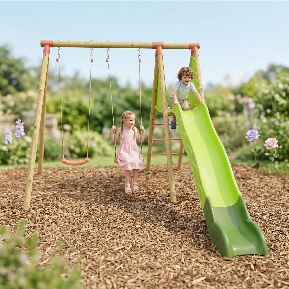 Balançoire en bois 2,30 m Topwood MILU - 4 enfants 2/7