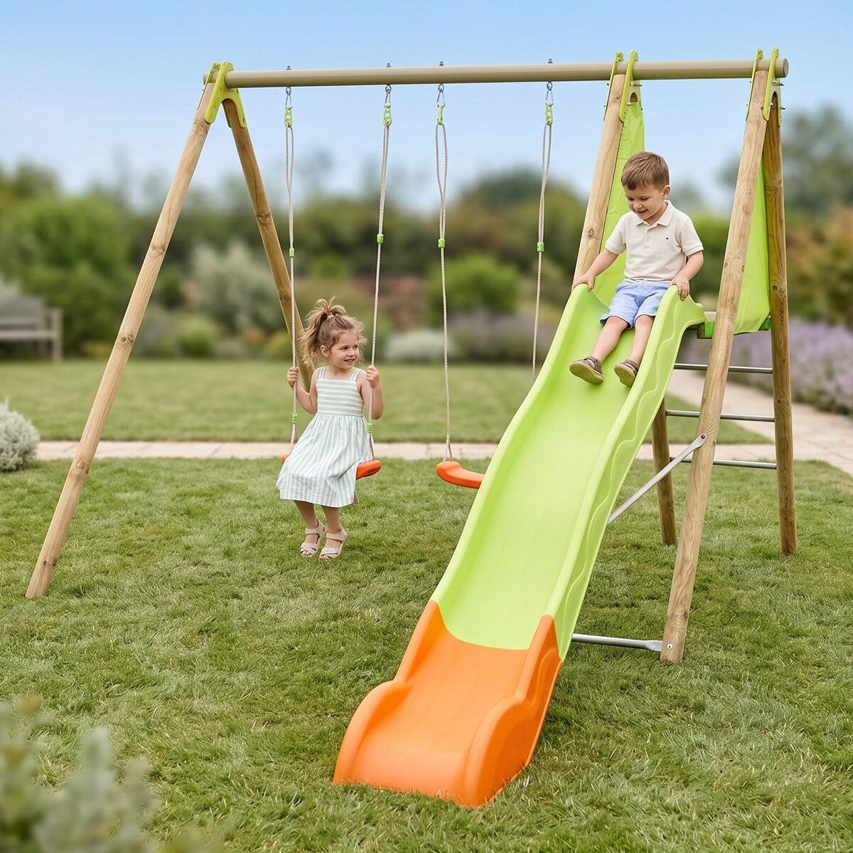 Station de jeux bois poutre métal 2,30 m Techwood ARROBA - 4 enfants 2/7