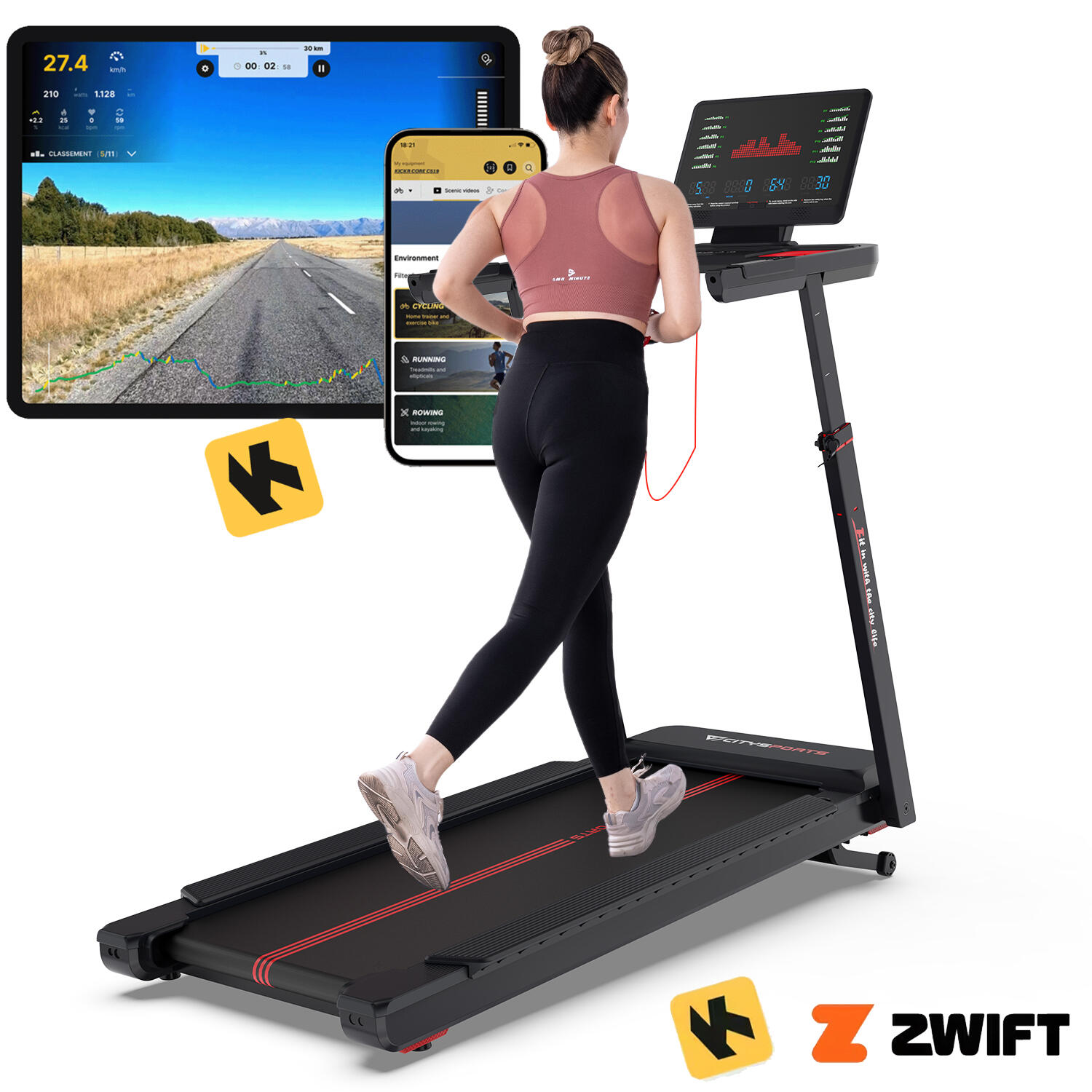 CITYSPORTS Skládací a šikmý běžecký pás s 15 úrovněmi - NB6 - 3700 W - 15,5 km/h - APP