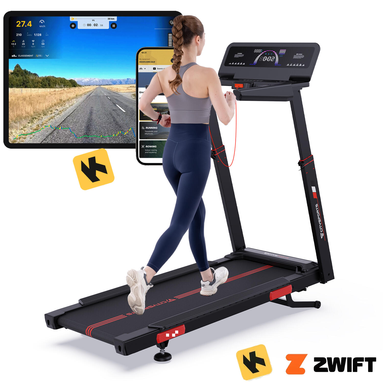 CITYSPORTS Skládací a šikmý běžecký pás s 15 úrovněmi-NB2-3700 W-16,5 km/h-APP