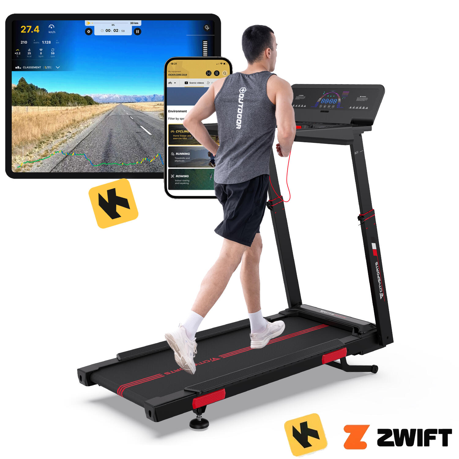 CITYSPORTS Skládací a naklápěcí běžecký pás –NB2 AI–3700 W– 16,5 km/h–aplikace–systém AI