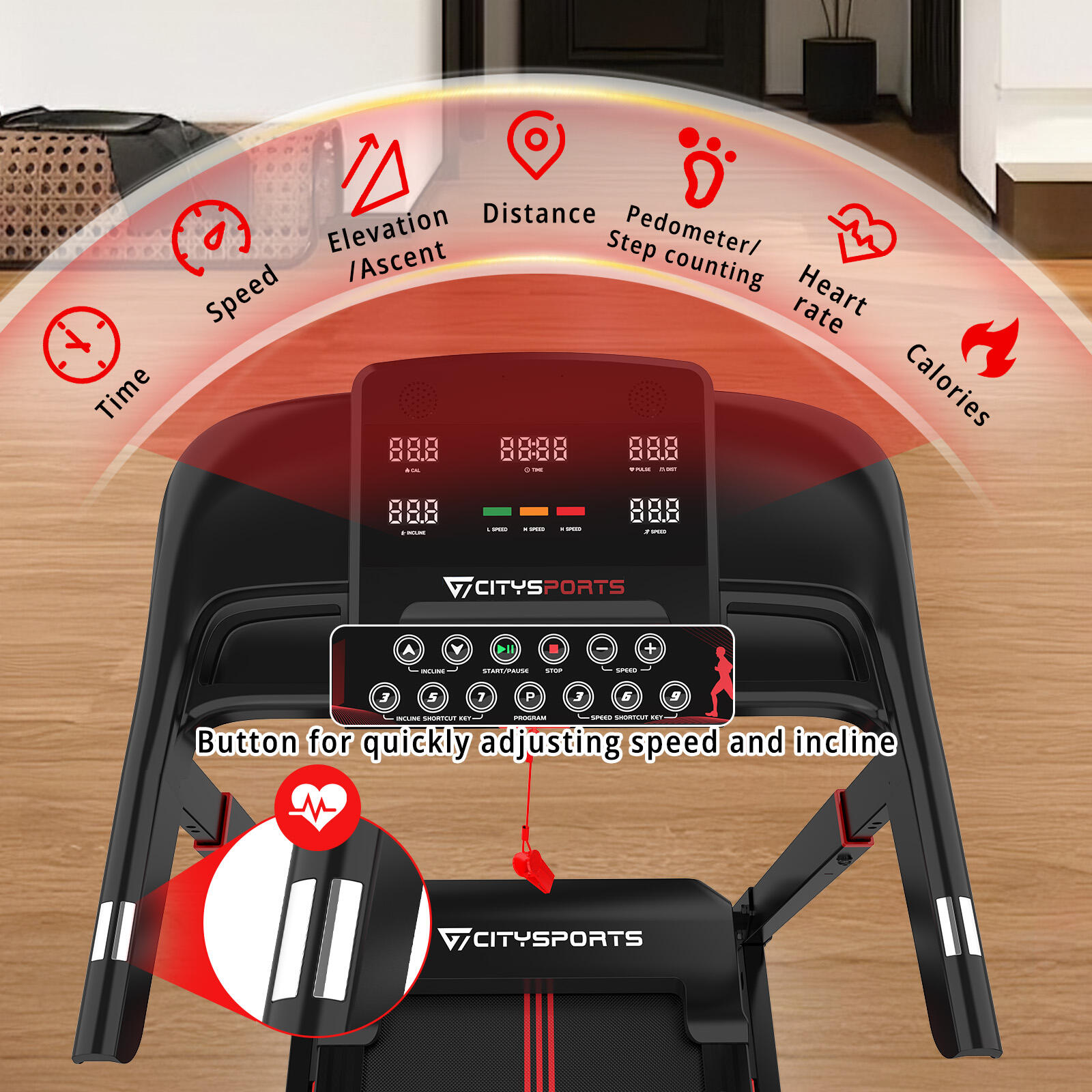 Skládací a šikmý běžecký pás s 15 úrovněmi - WP16S - 2200 W - 15 km/h - APP 3/5