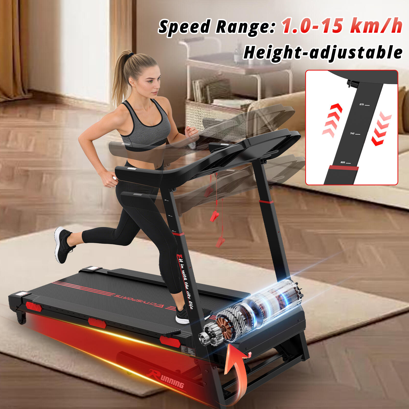 Skládací a šikmý běžecký pás s 15 úrovněmi - WP16S - 2200 W - 15 km/h - APP 4/5