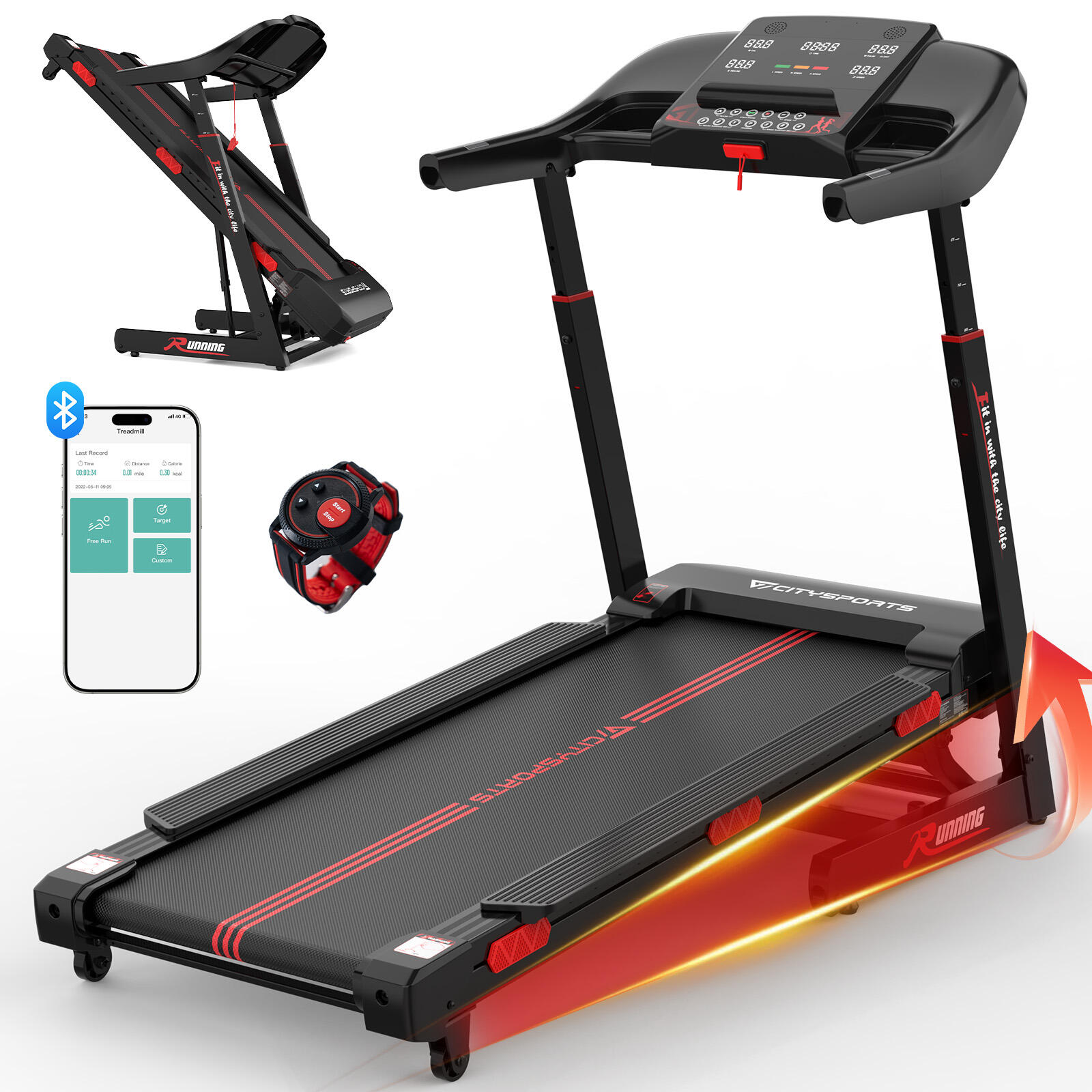 CITYSPORTS Skládací a šikmý běžecký pás s 15 úrovněmi - WP16S - 2200 W - 15 km/h - APP