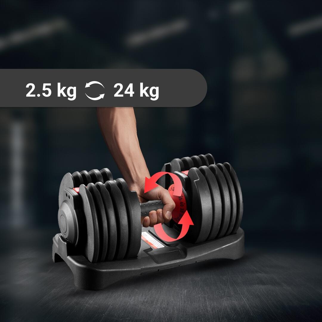 Conjunto de halteres ajustáveis - 2,5 kg a 24 kg - Preto 2/7