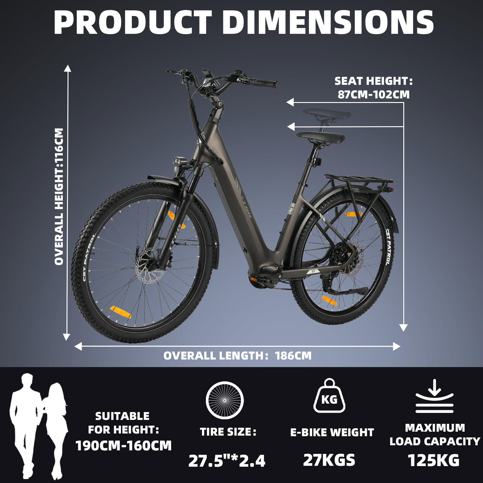 Elektrische fiets voor volwassenen TTGO Z3 batterij 48V 15Ah banden 27,5 inch 9/15