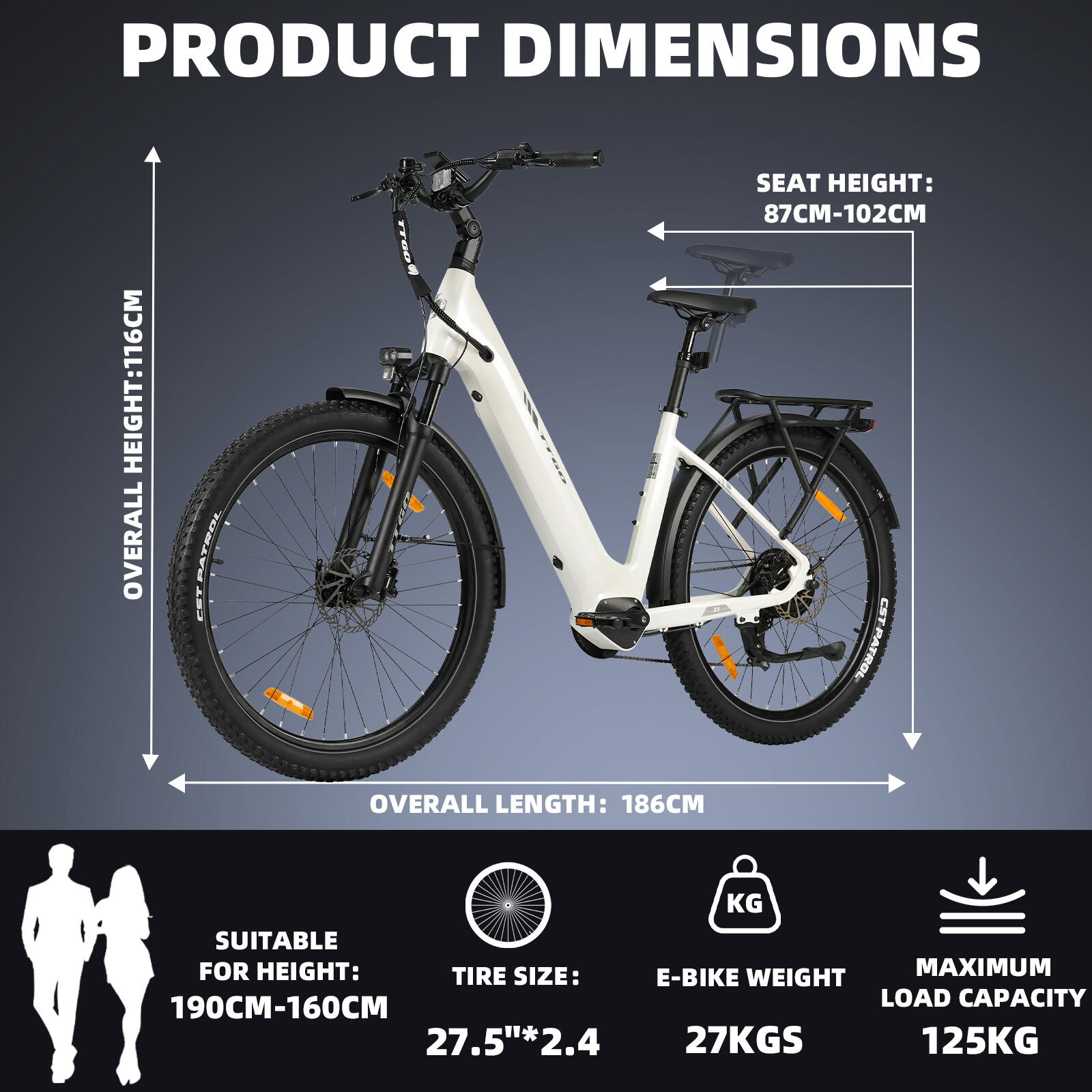 Elektrische fiets voor volwassenen TTGO Z3 batterij 48V 15Ah banden 27,5 inch 11/15