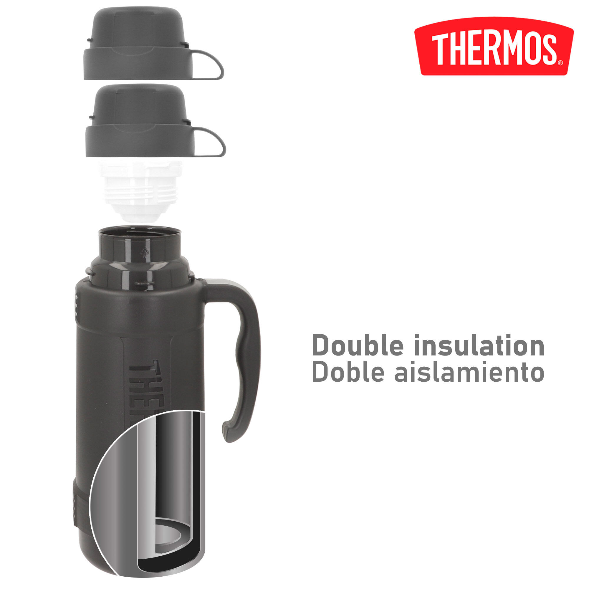 Bouteille isotherme de 1 L à double paroi avec 2 verres 3/7