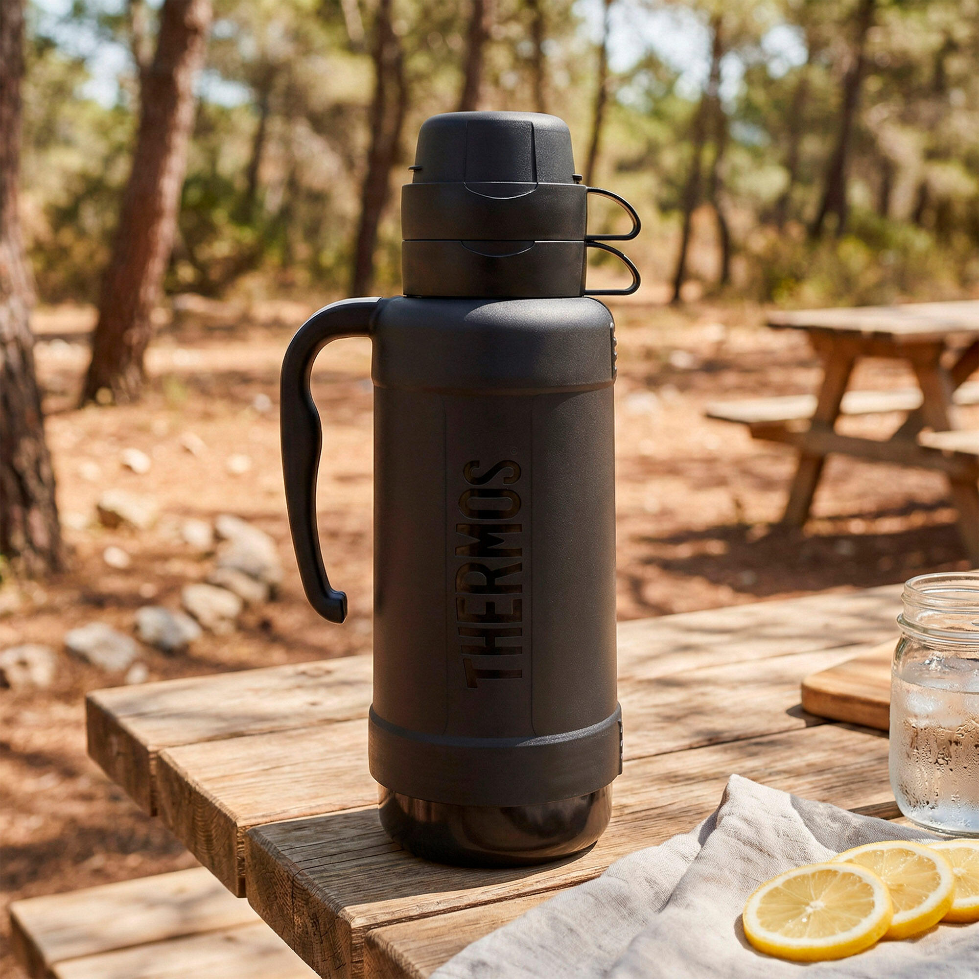 Bouteille isotherme de 1,8 L à double paroi avec 2 verres 6/7