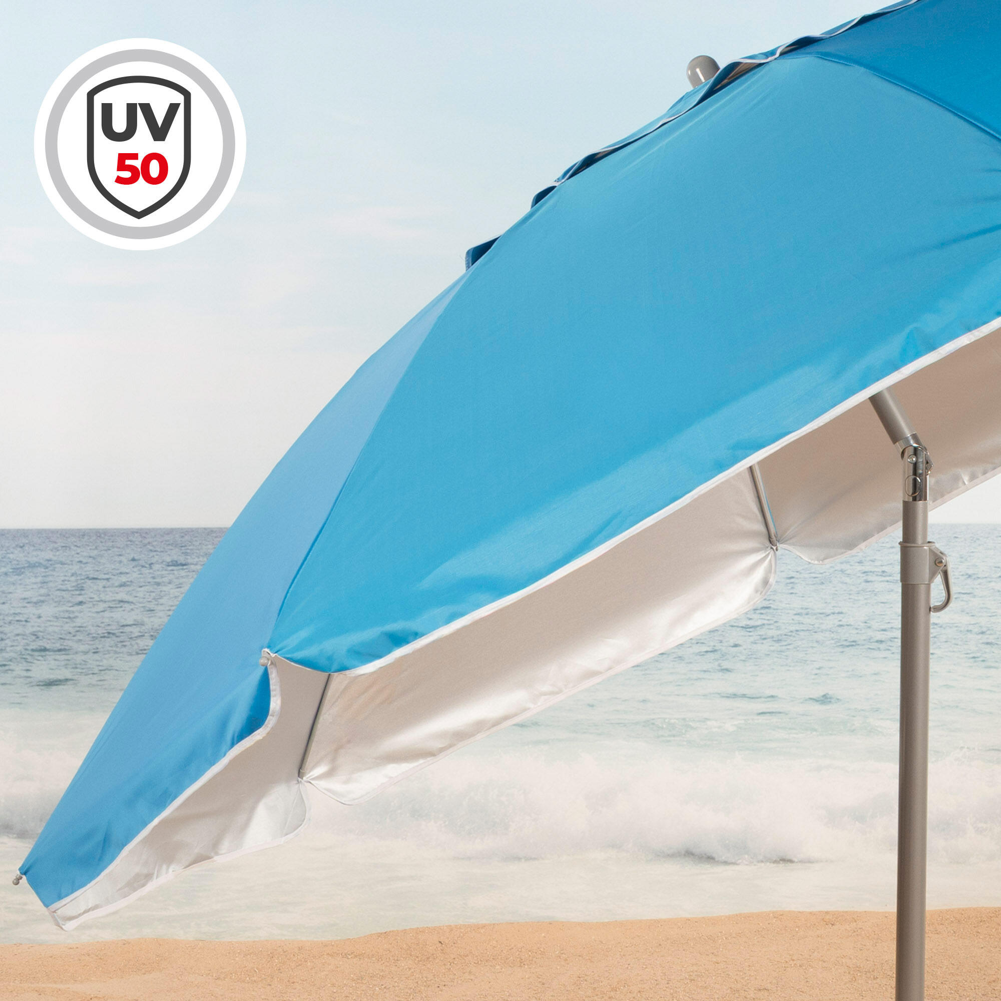 Parasol de plage inclinable UV50 en oxford et acier avec pied et housse 3/7