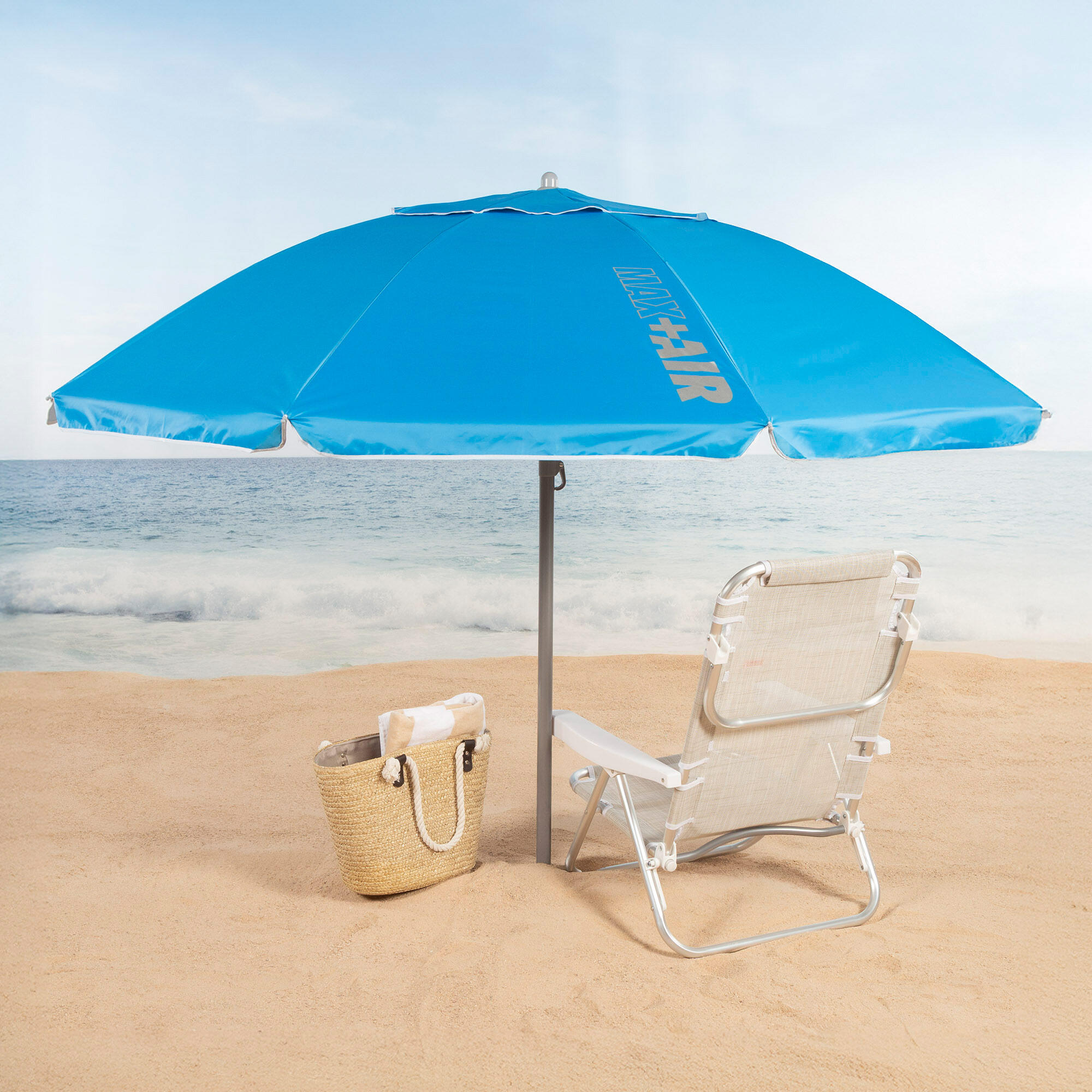 Ombrellone da spiaggia reclinabile UV50 in tessuto Oxford e acciaio con supporto 2/7