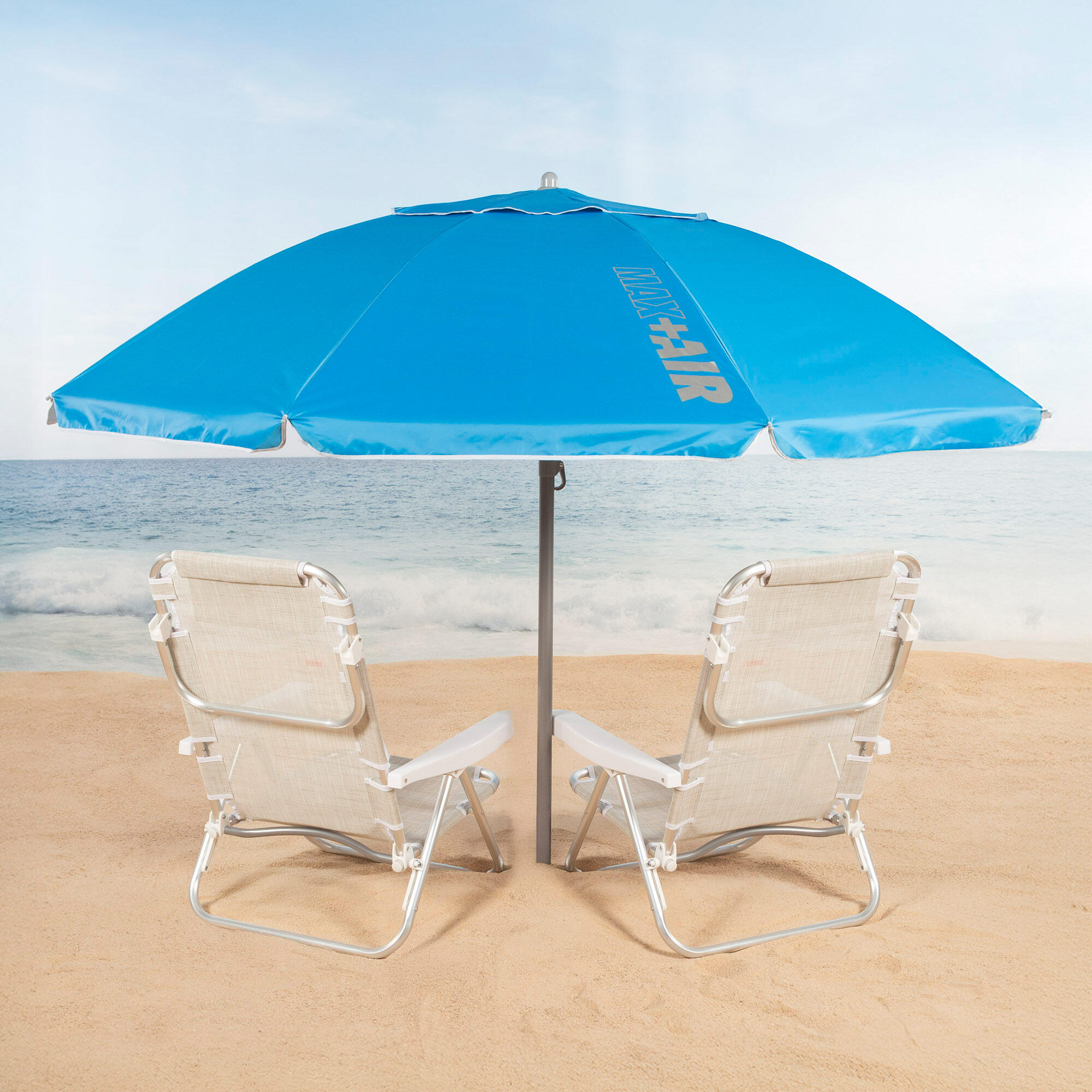 Parasol de plage inclinable UV50 en oxford et acier avec pied et housse 2/7