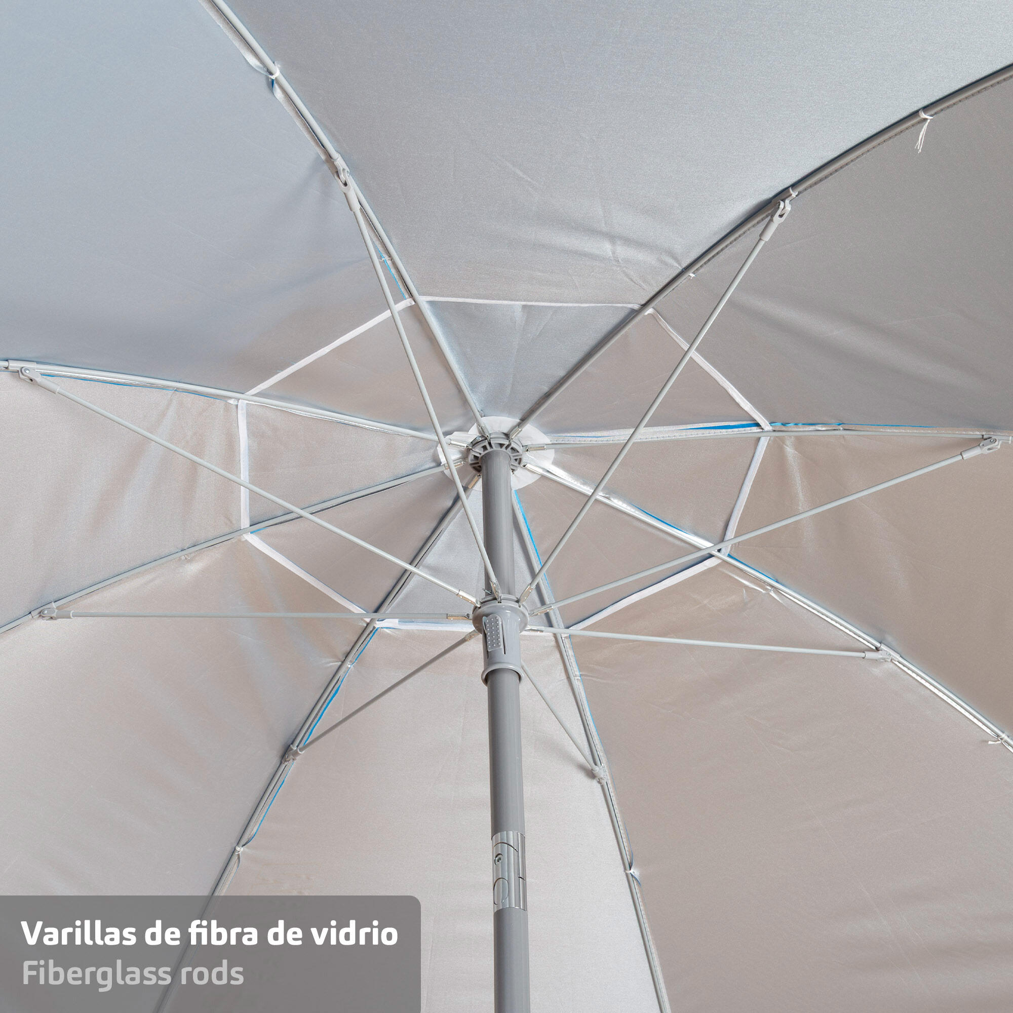 Parasol de plage inclinable UV50 en oxford et acier avec pied et housse 6/7