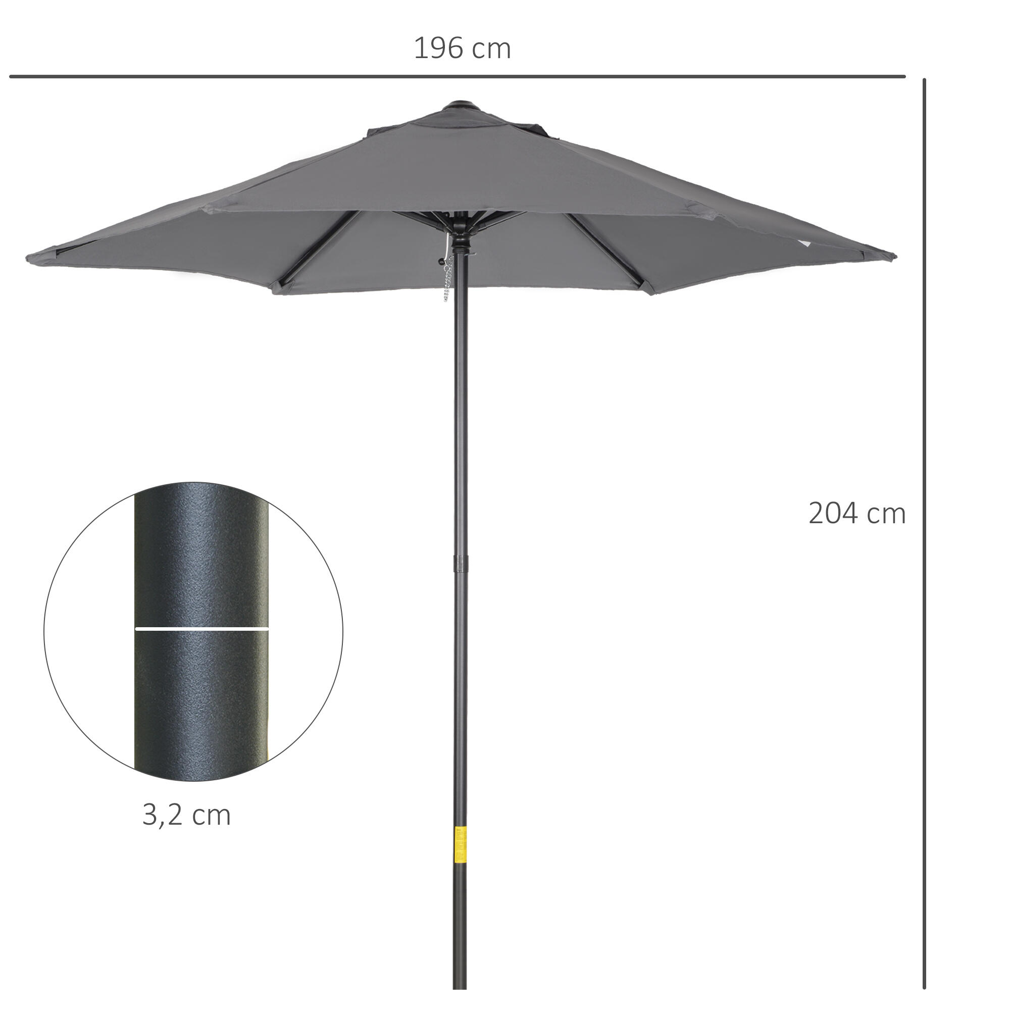 Sombrilla de Jardín Outsunny 196x196x204 cm Gris Oscuro 3/5