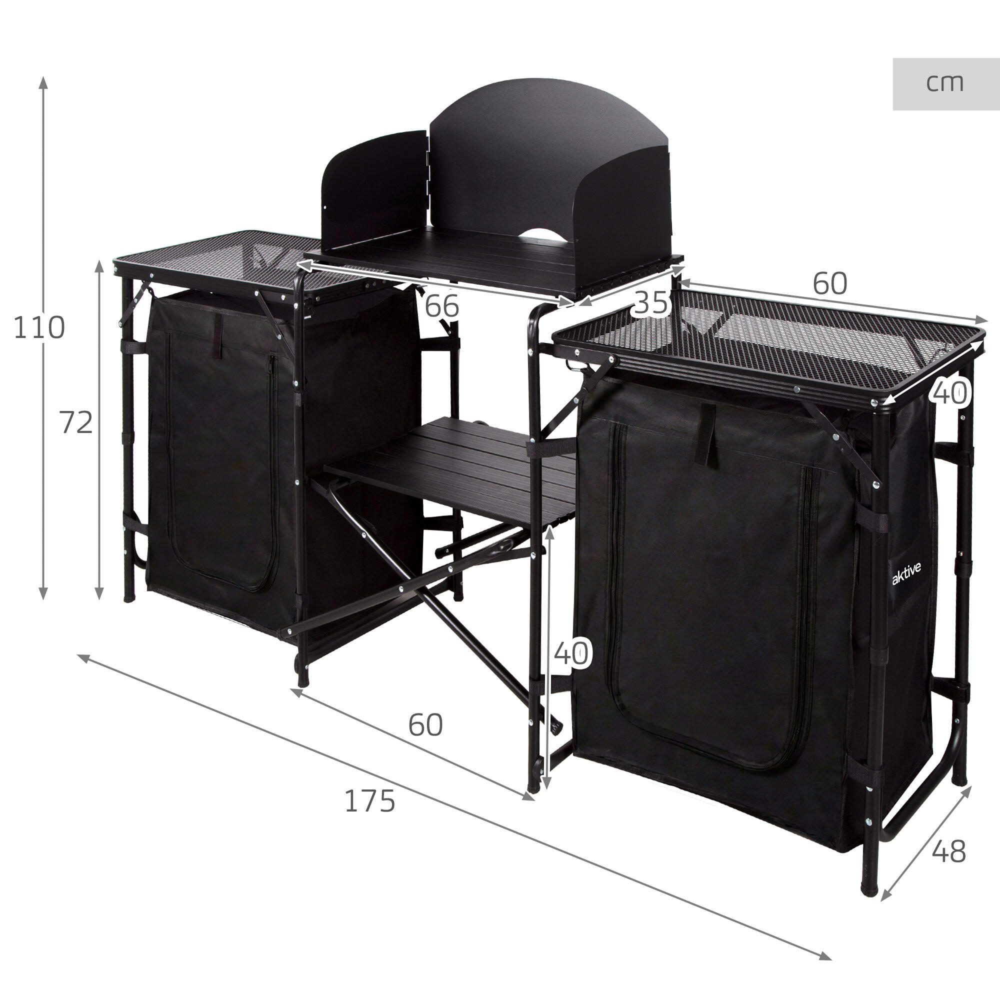 Cuisine de camping en acier et polyester avec placards et étagères de rangement 4/7