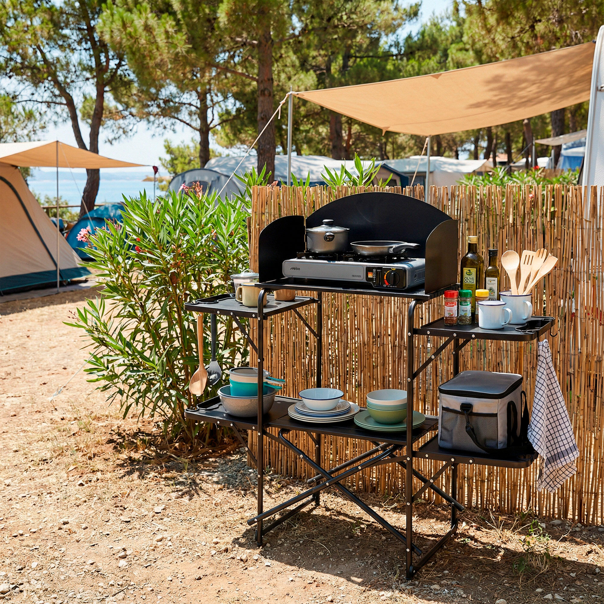 Armário de cozinha dobrável para camping, feito de aço, com bolsa 7/7