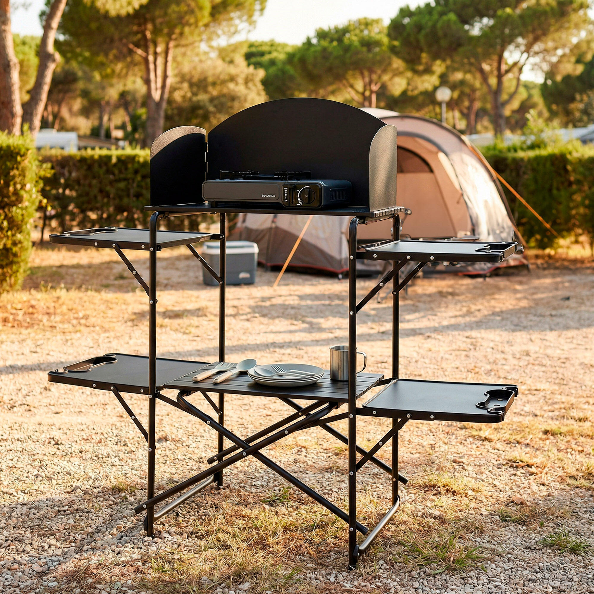 Armário de cozinha dobrável para camping, feito de aço, com bolsa 6/7