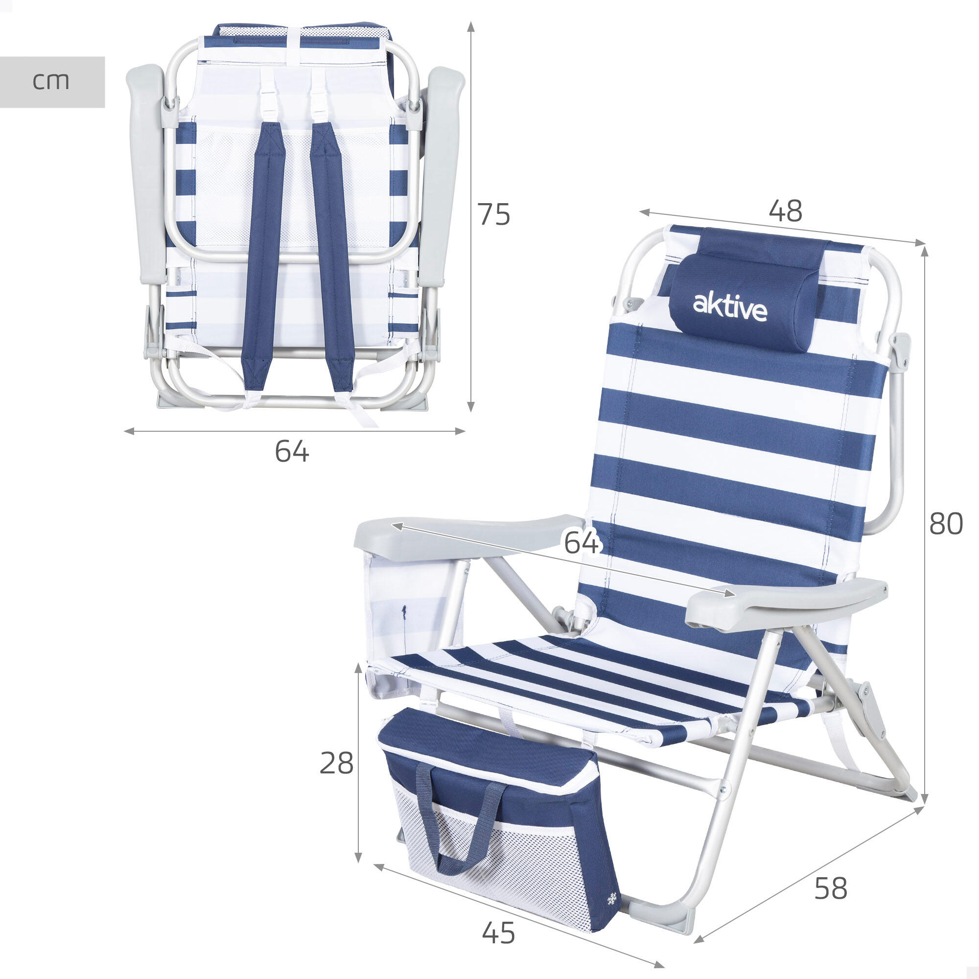 Chaise de plage pliante Aktive 48x58x80 cm max. 110 kg multi-positions nautique 4/7