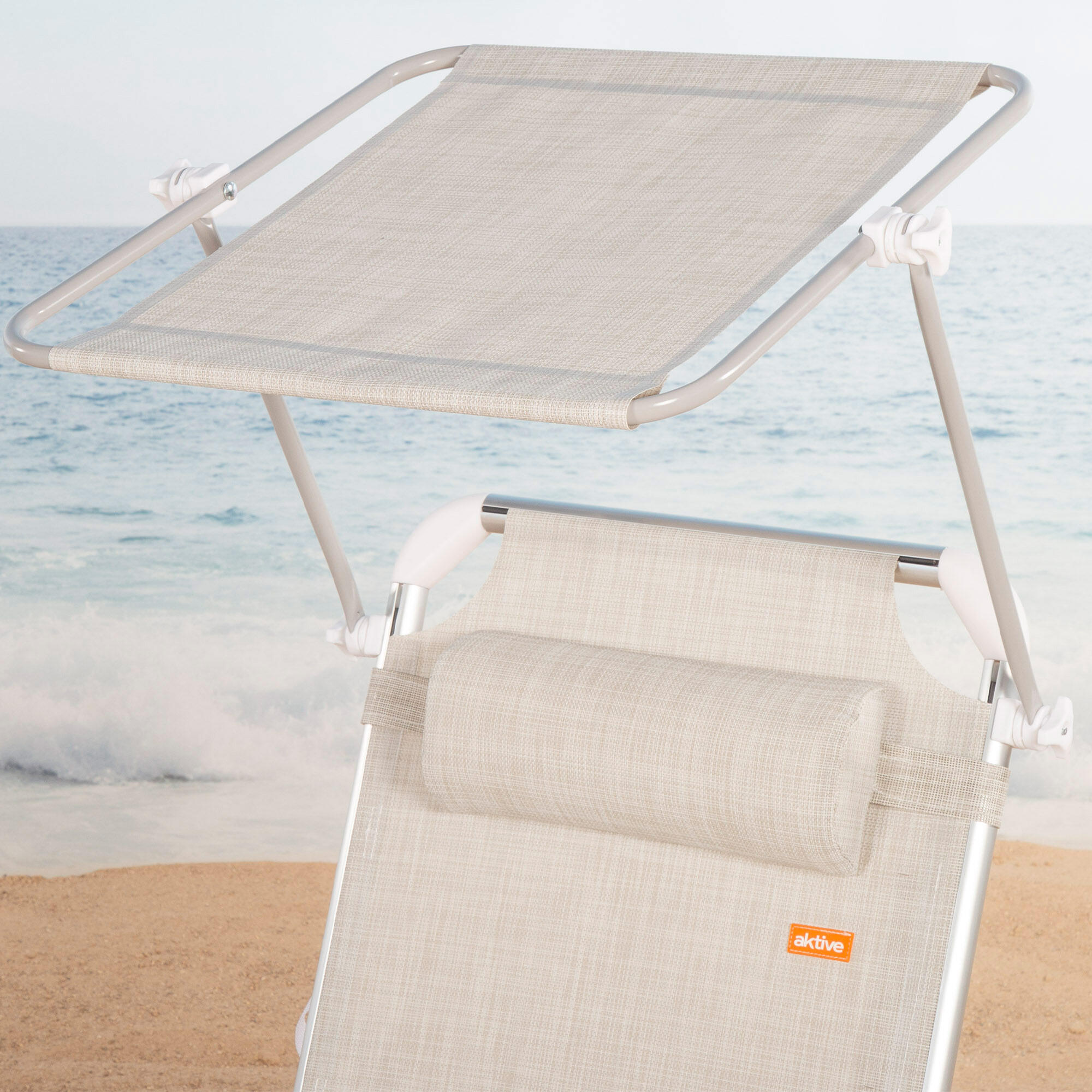 Transat de plage pliable Aktive 186 x 49 x 30 cm, 110 kg, 5 positions, beige 6/7