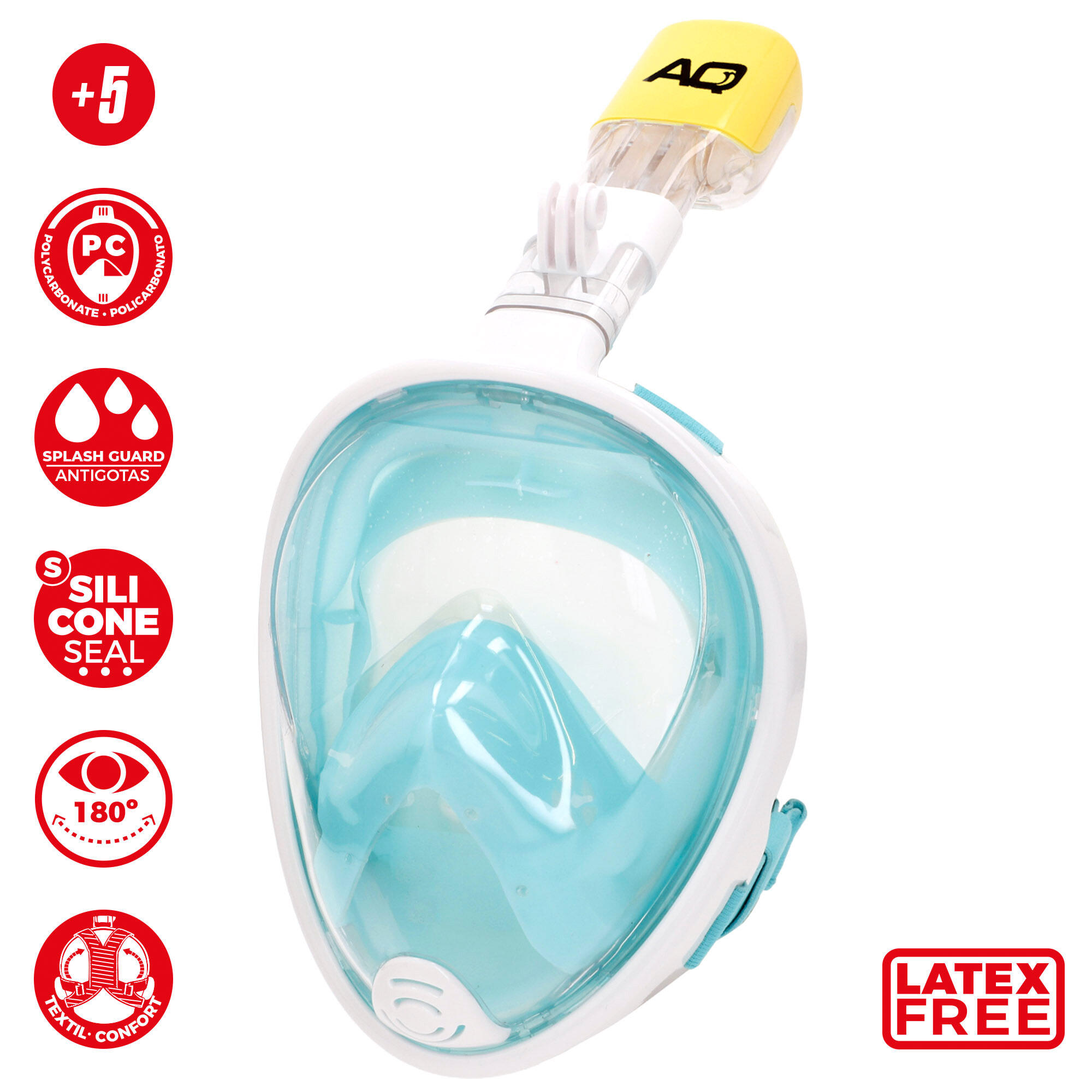 Maschera snorkeling per bambini + 5 anni con supporto per fotocamera 4/7