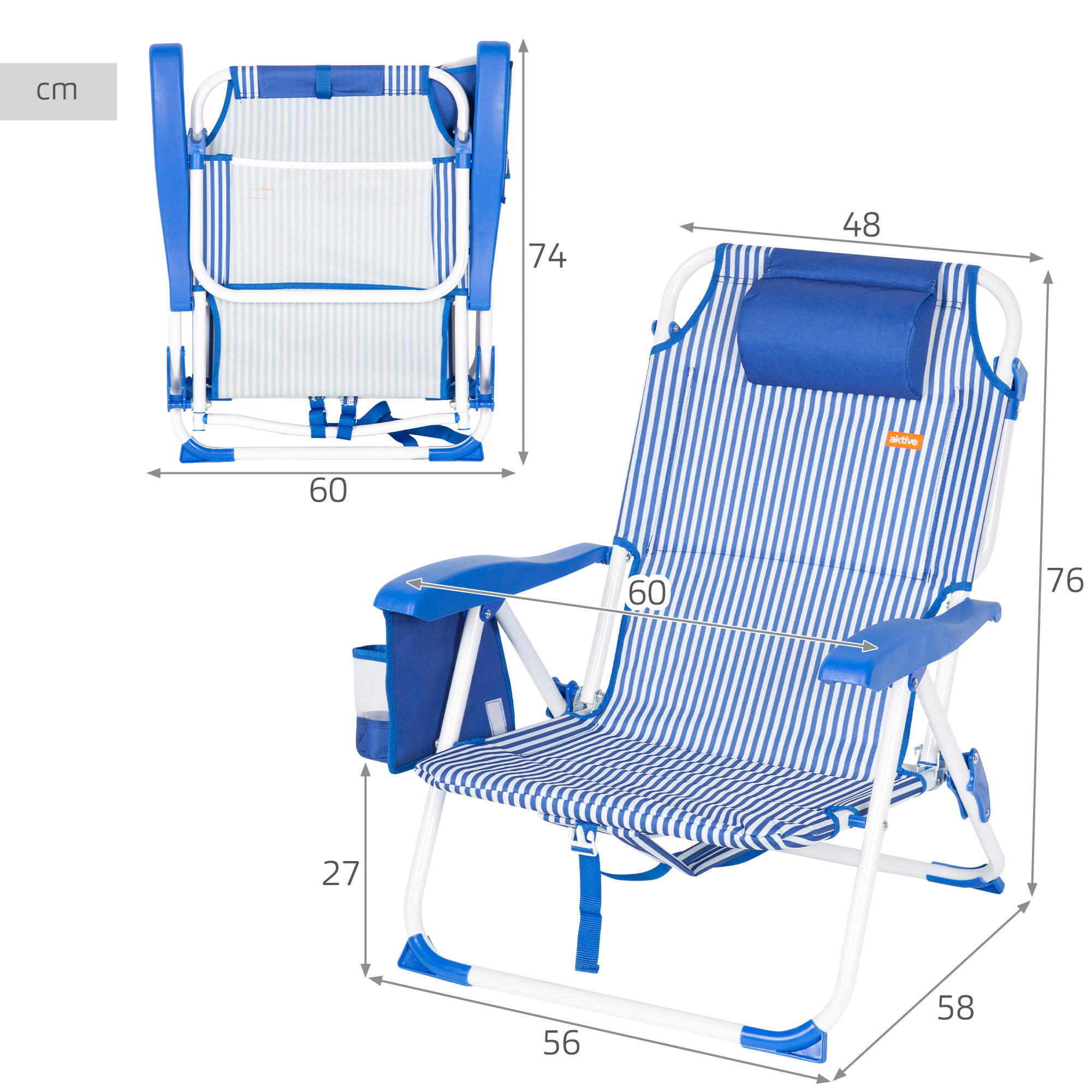 Sedia da spiaggia pieghevole Aktive 48x58x76 cm max. 110 kg 4 posizioni 4/7