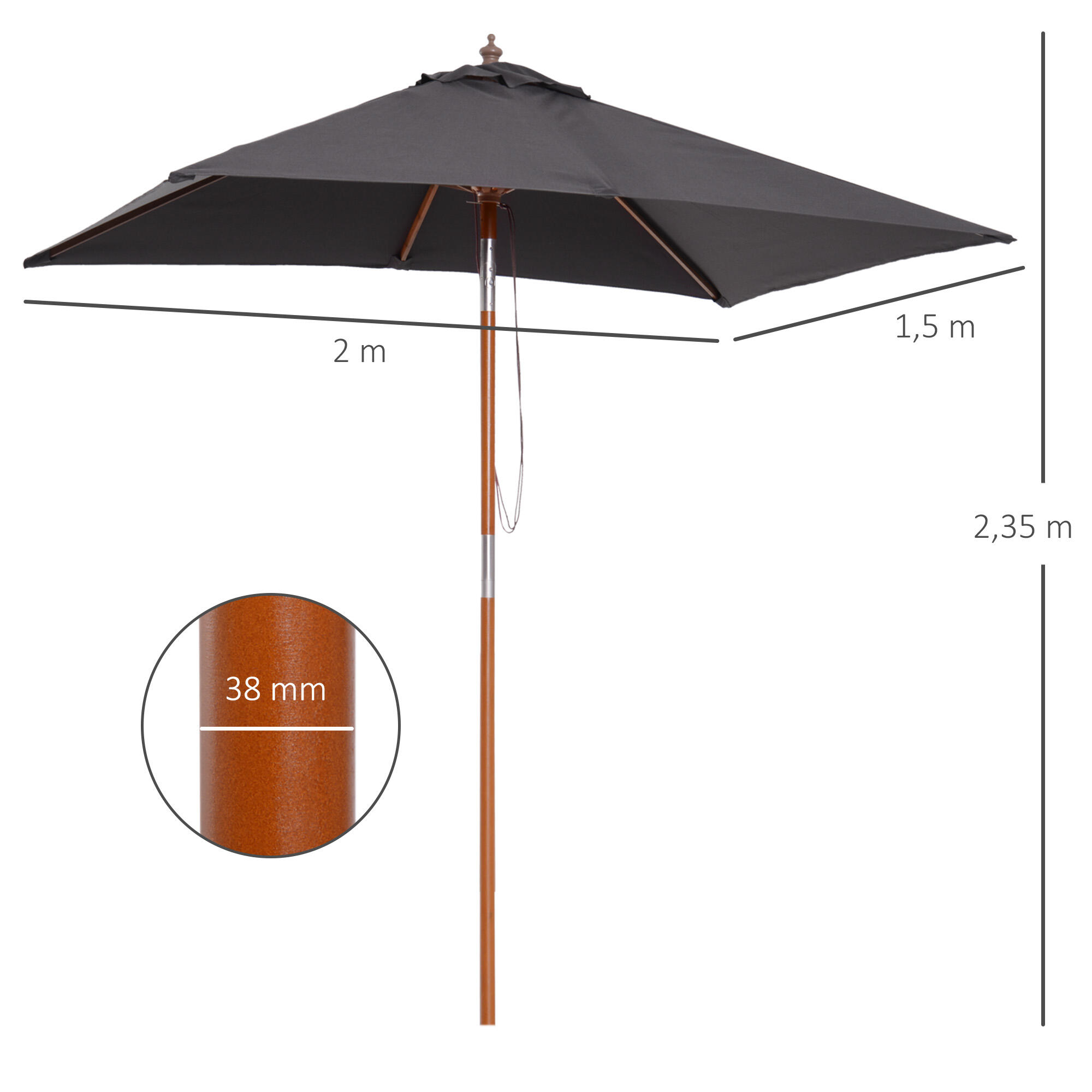 Sombrilla de Jardín Outsunny 200x150x235 cm Gris Oscuro 3/6